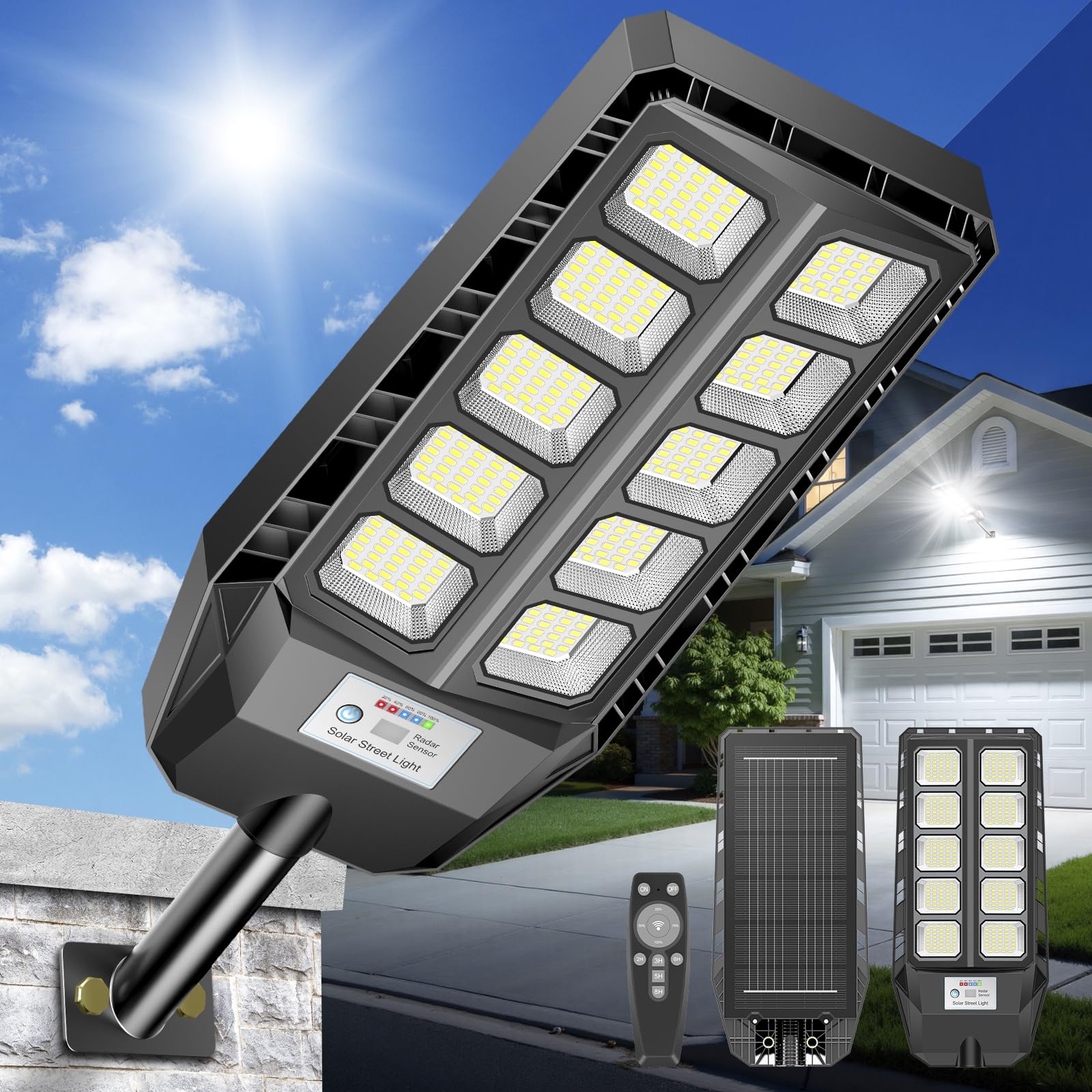 Lampione Solare LED Esterno 2200W 330 LED, 6500K