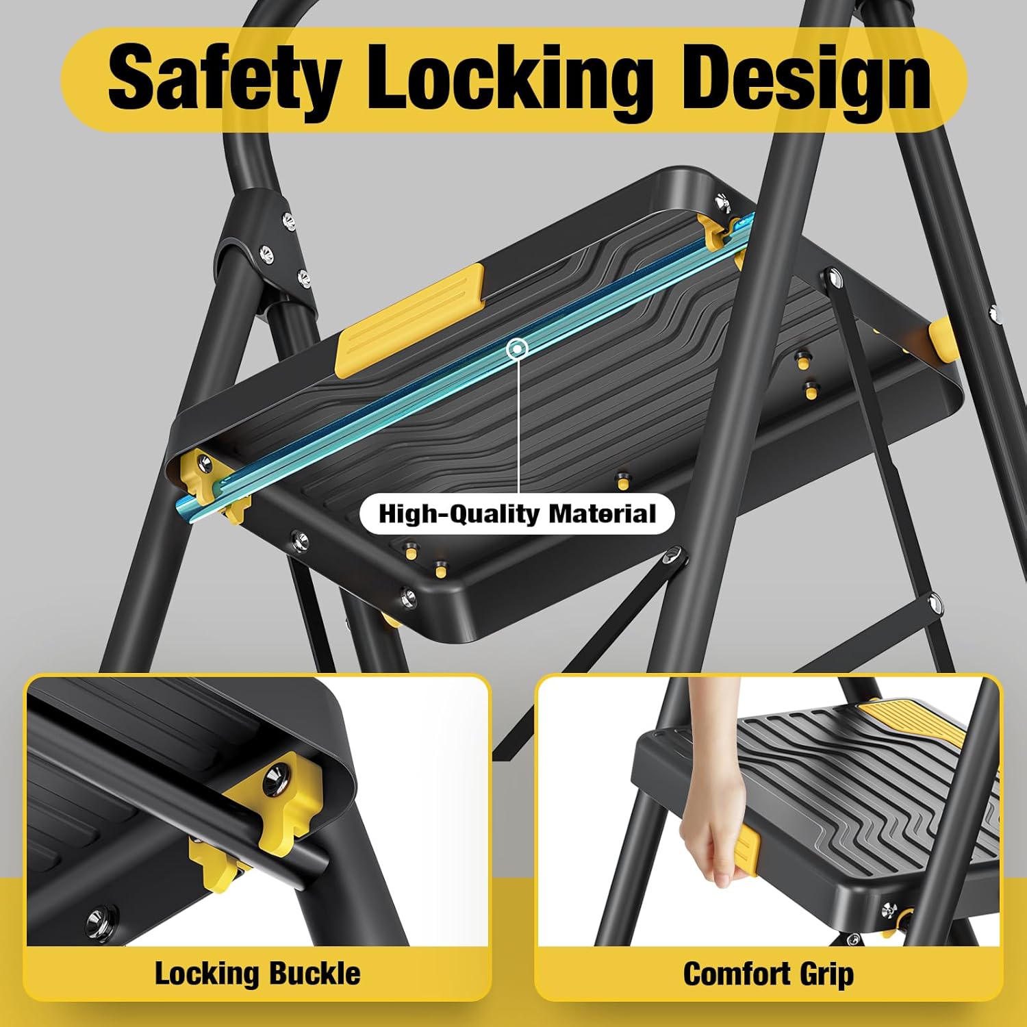 Scala a 4 Gradini Pieghevole, Nera - immagine 5