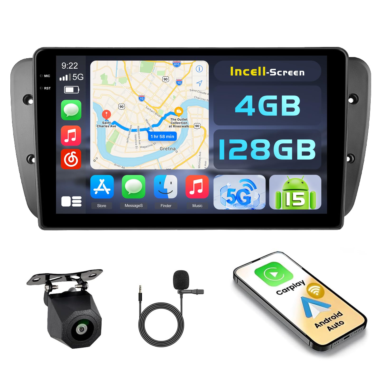 Hikity Android 15 Autoradio 9" per Seat Ibiza 2009-2013