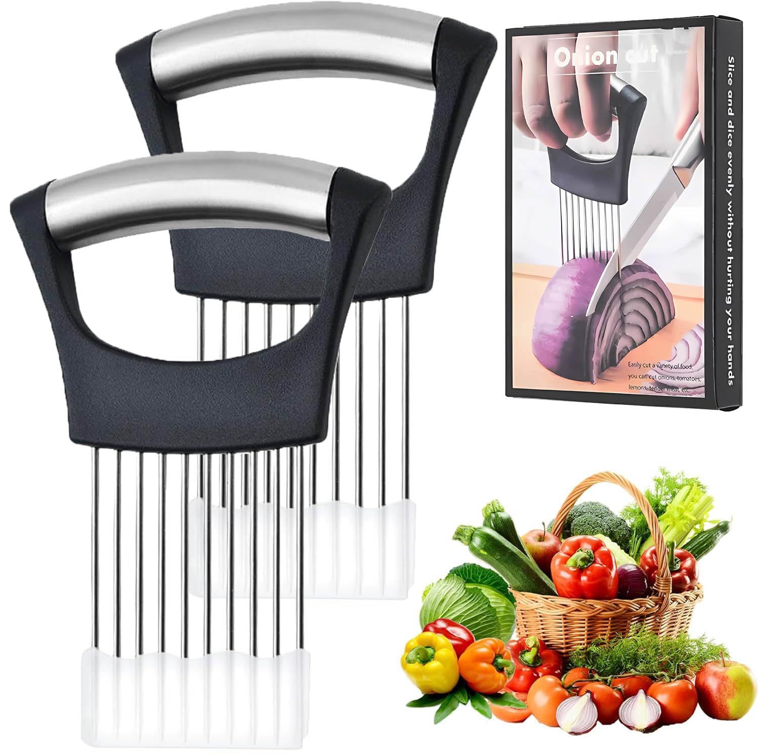 2 Pezzi Taglia Cipolle Manuale con Coperchio di Protezione