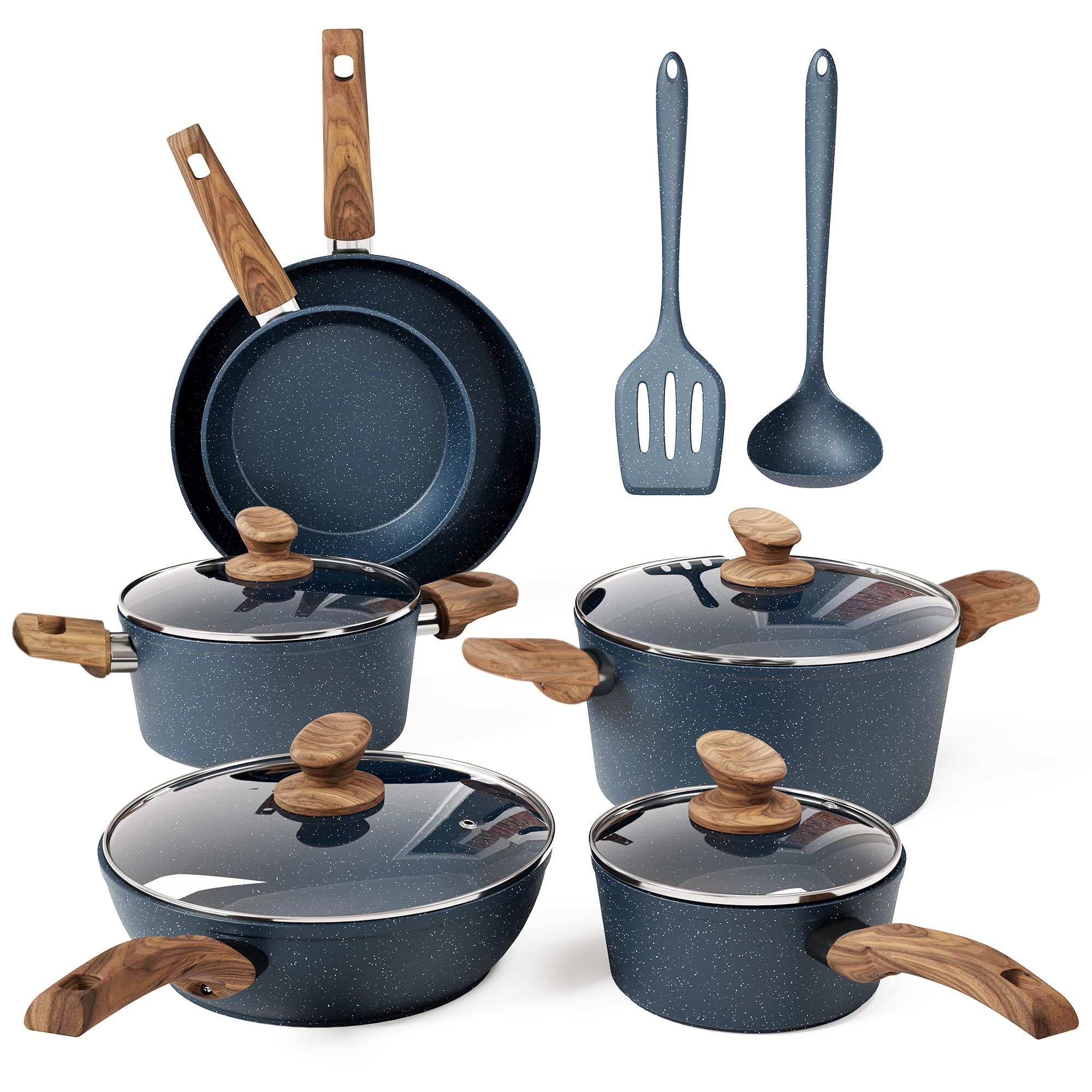 Kitchen Academy Set Pentole e Padelle Antiaderenti 12 Pezzi, Blu