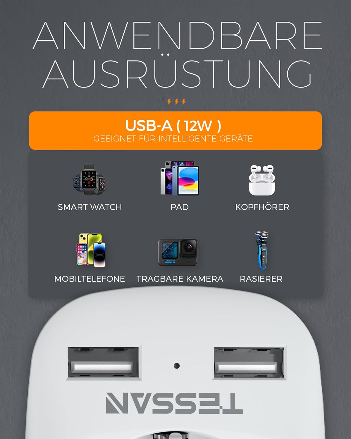 Tessan 3 Pack Adattatore Viaggio USA con 2 USB - immagine 3