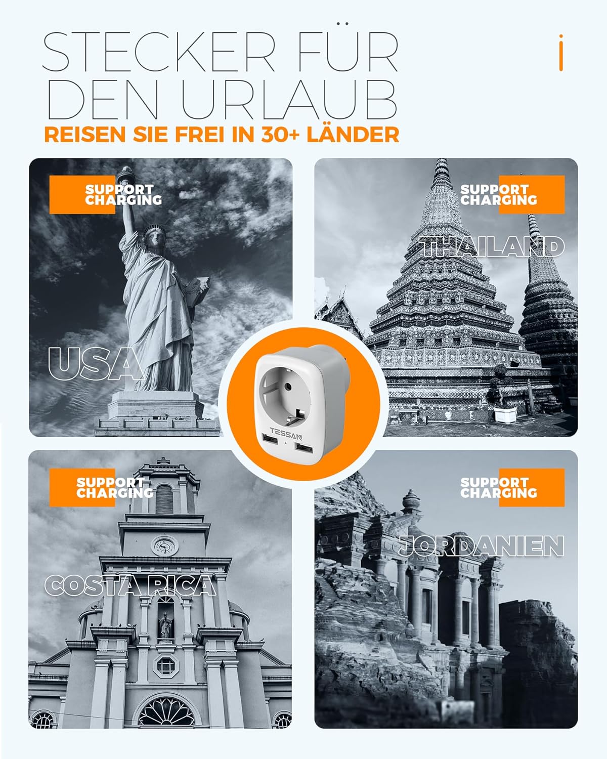 Tessan 3 Pack Adattatore Viaggio USA con 2 USB - immagine 4