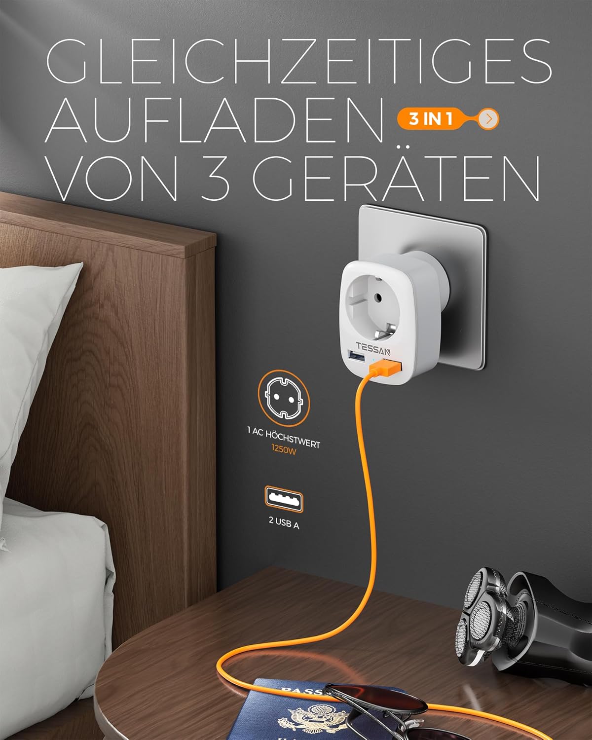 Tessan 3 Pack Adattatore Viaggio USA con 2 USB - immagine 5