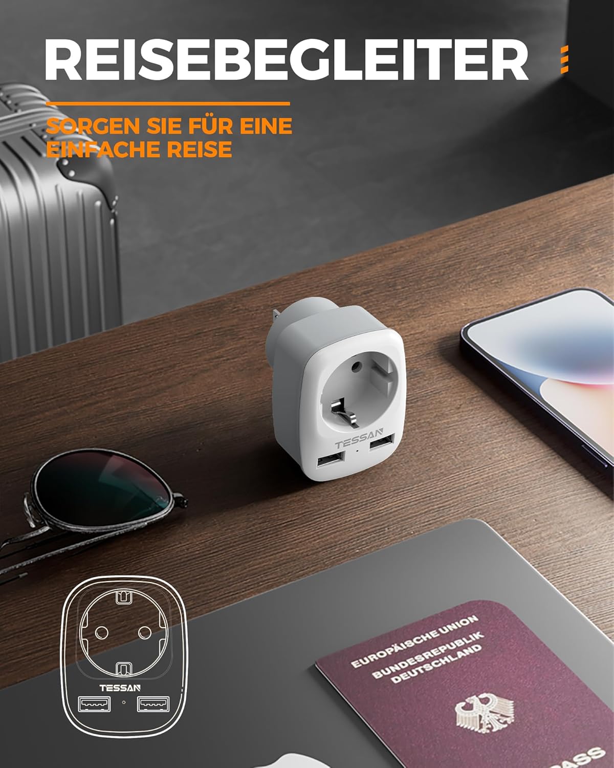 Tessan 3 Pack Adattatore Viaggio USA con 2 USB - immagine 6