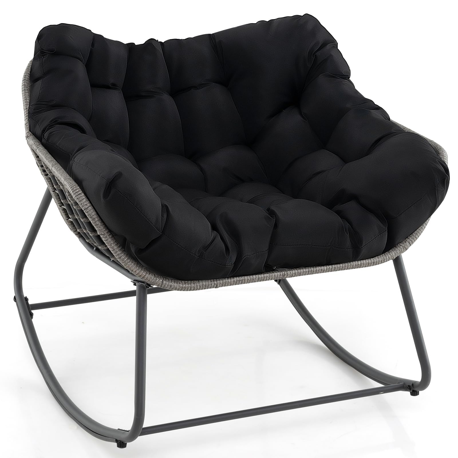 FANTASK Poltrona relax oversize per interni ed esterni, sedia a dondolo per balcone, giardino e soggiorno (nera), 98 x 98 x 87 cm