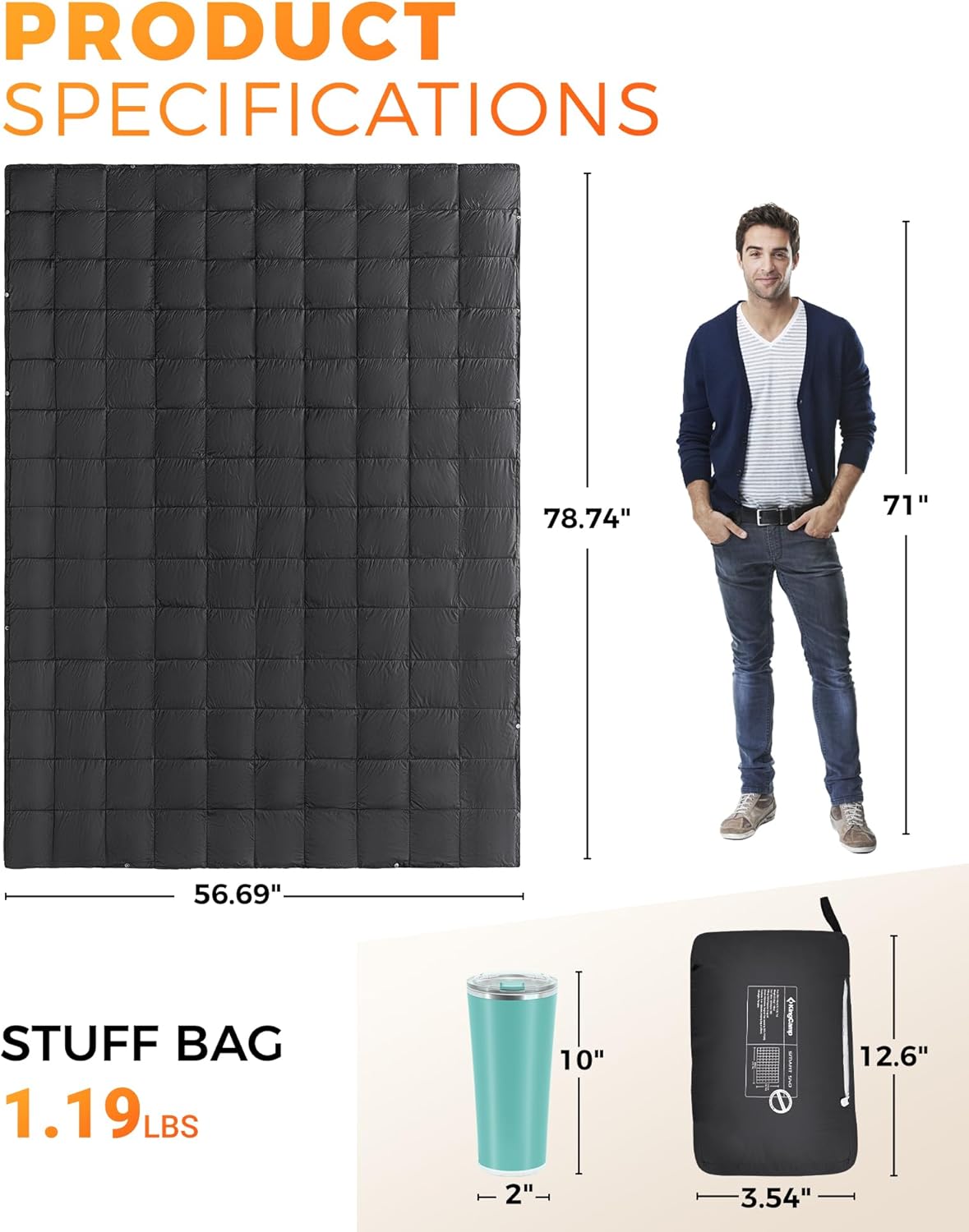 Kingcamp Coperta da Campeggio Leggera 200x145 cm - immagine 3