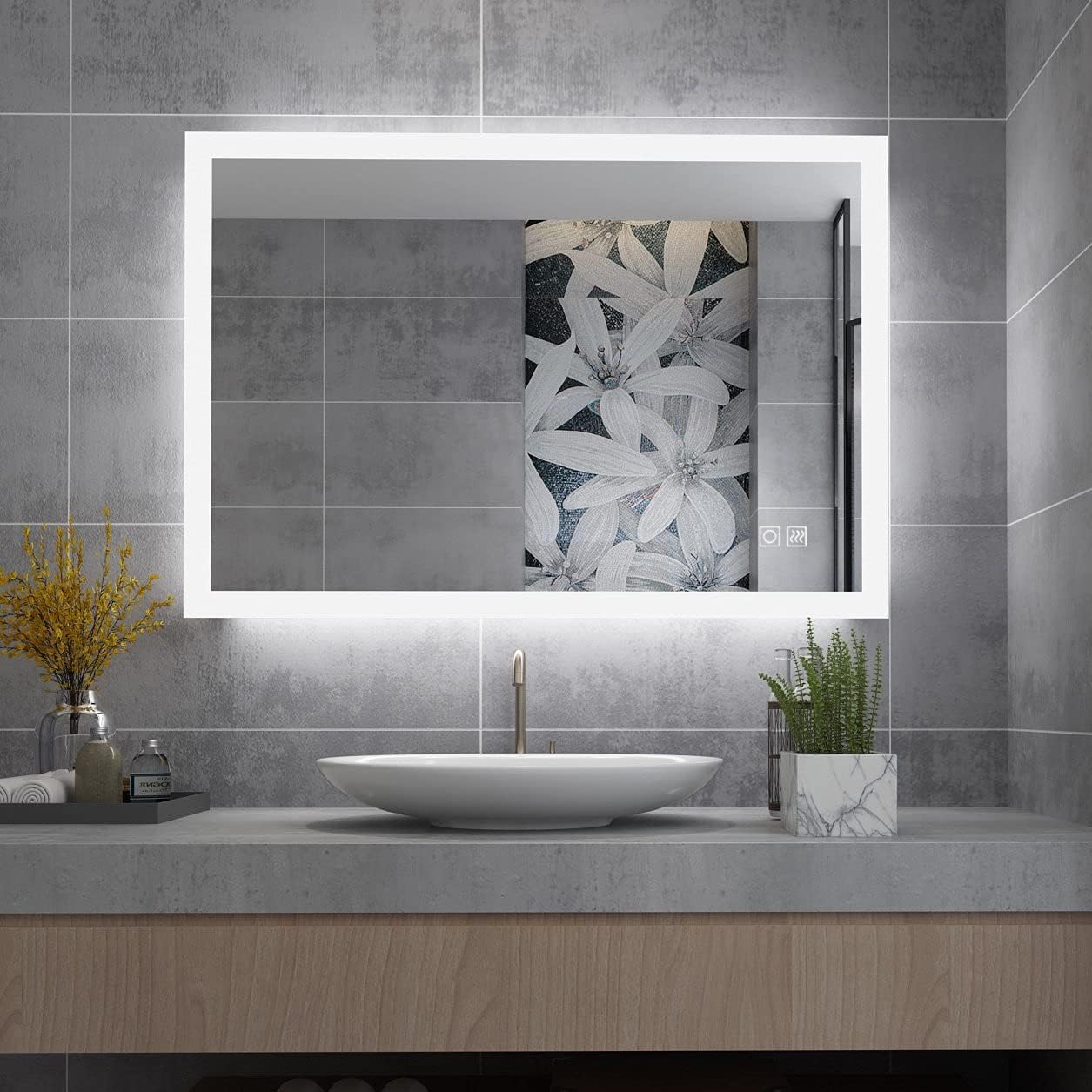 Miqu Specchio da Bagno a LED 80x60cm con Illuminazione