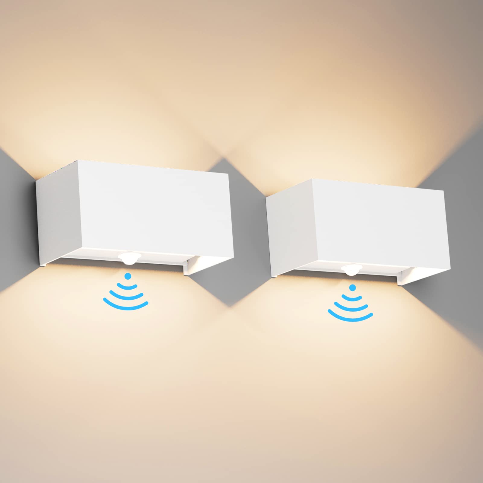 Klighten 2 Applique da Parete LED 24W con Sensore, Bianca