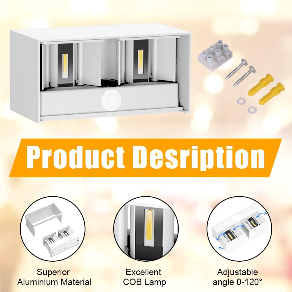 Klighten 2 Applique da Parete LED 24W con Sensore, Bianca - immagine 3