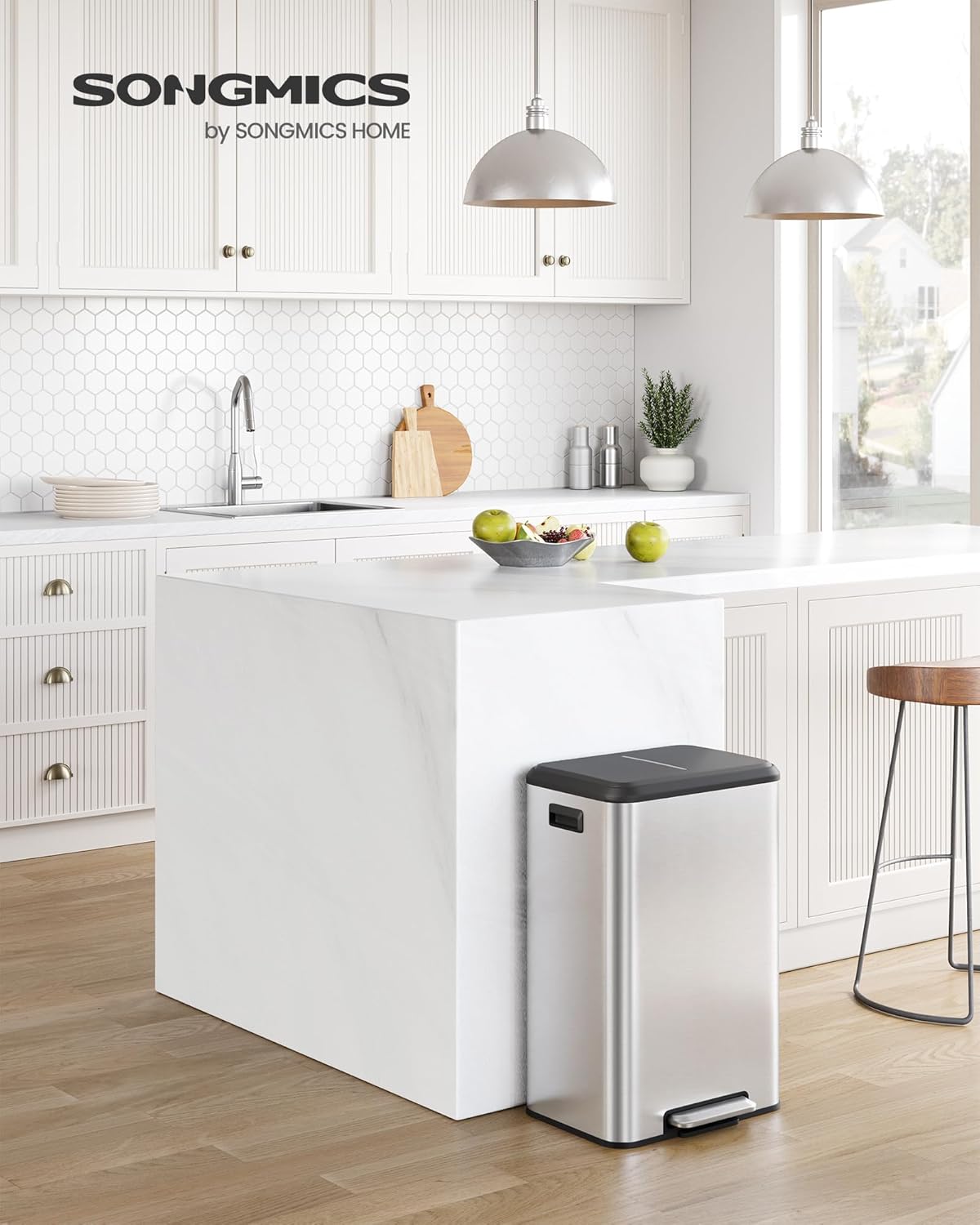 Songmics Cestino per Rifiuti 40 Litri con Pedale, Argento - immagine 2