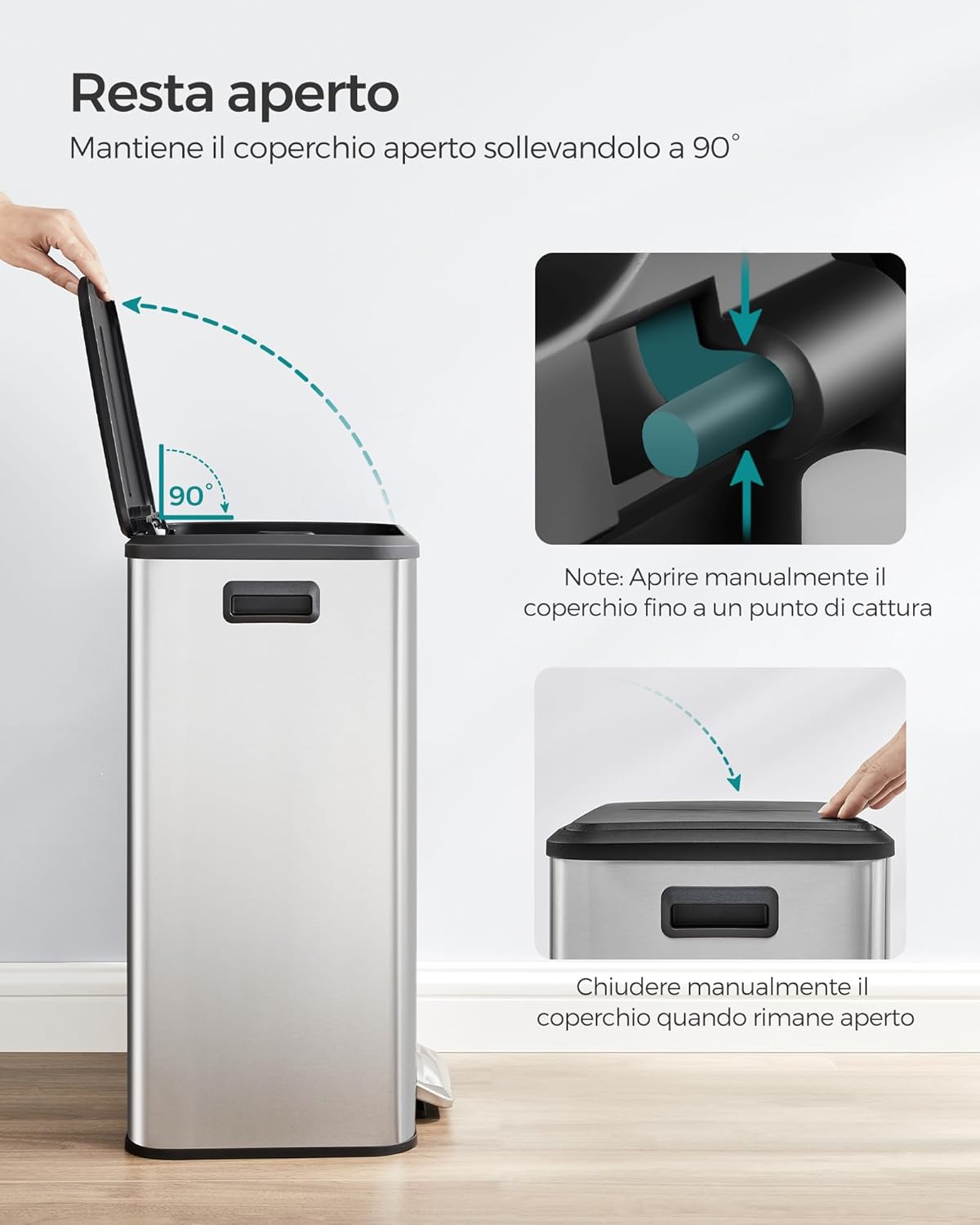 Songmics Cestino per Rifiuti 40 Litri con Pedale, Argento - immagine 4
