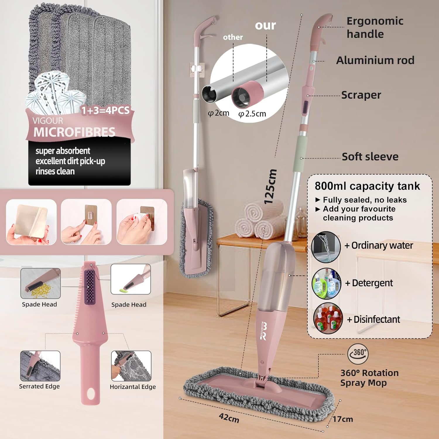 Mocio Lavapavimenti a Spruzzo con Bottiglia 800ML - immagine 2