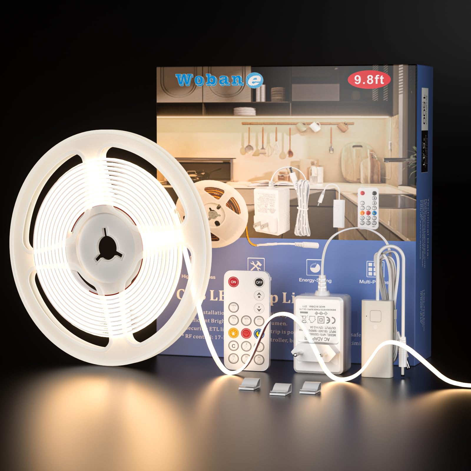 Wobane Striscia LED COB 3 Metri 12V, Bianco Naturale