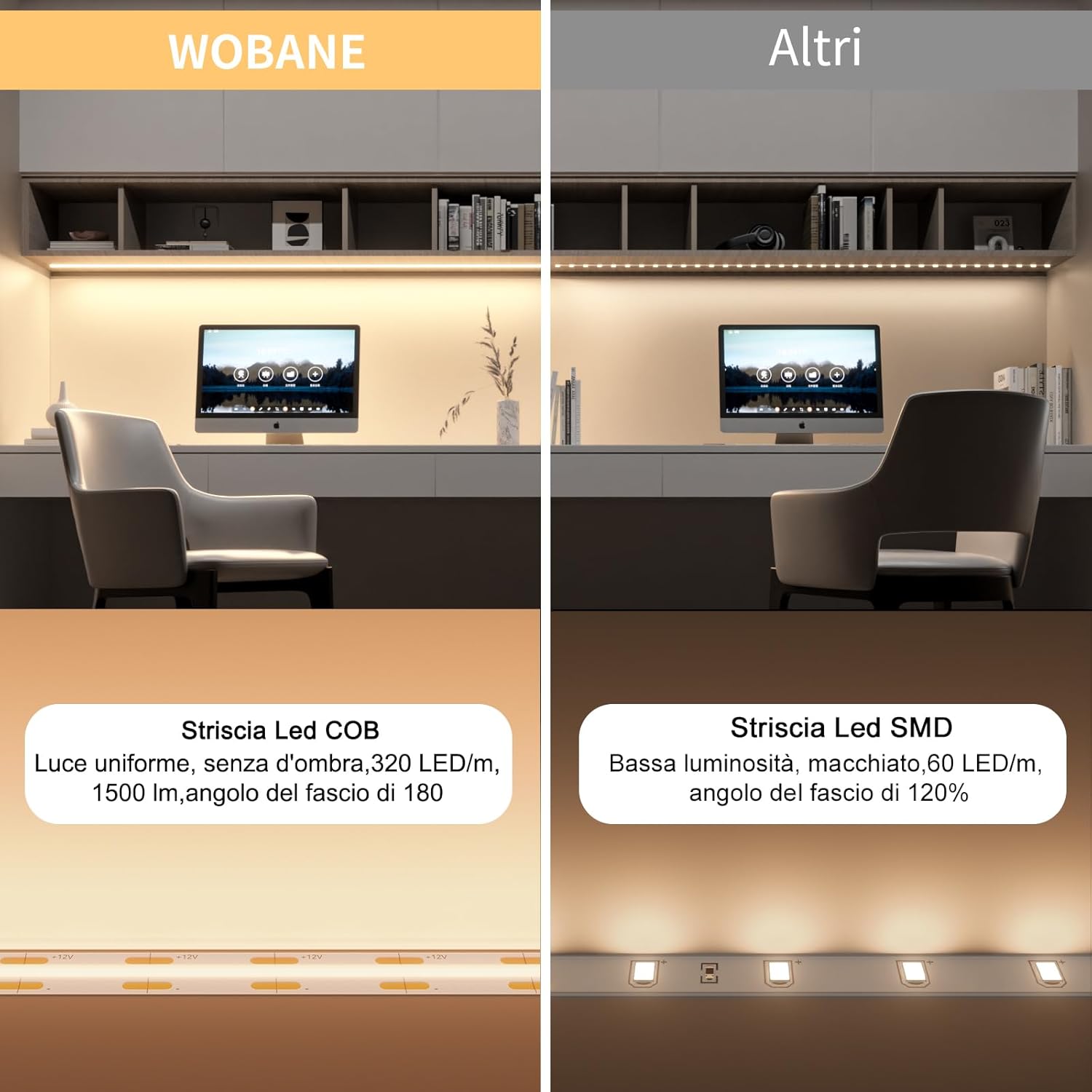 Wobane Striscia LED COB 3 Metri 12V, Bianco Naturale - immagine 2
