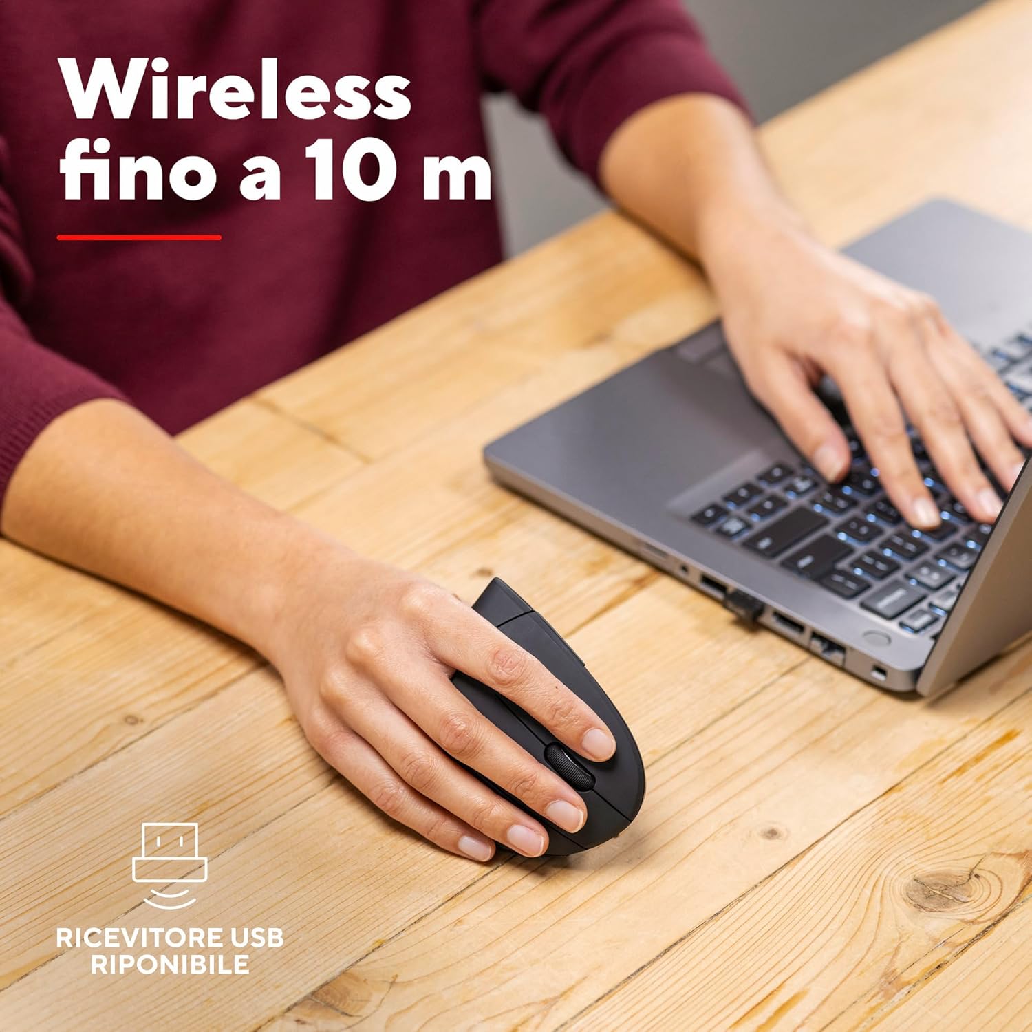 Trust Verto Mouse Verticale Wireless Ergonomico, Nero - immagine 4