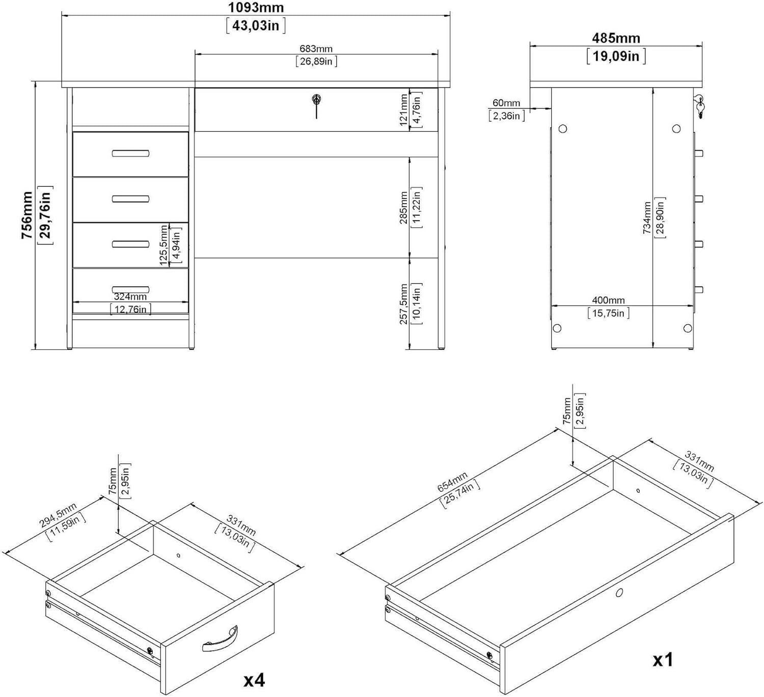 Dmora Scrivania Raymonde 109x48 h75 cm, Bianco - immagine 2