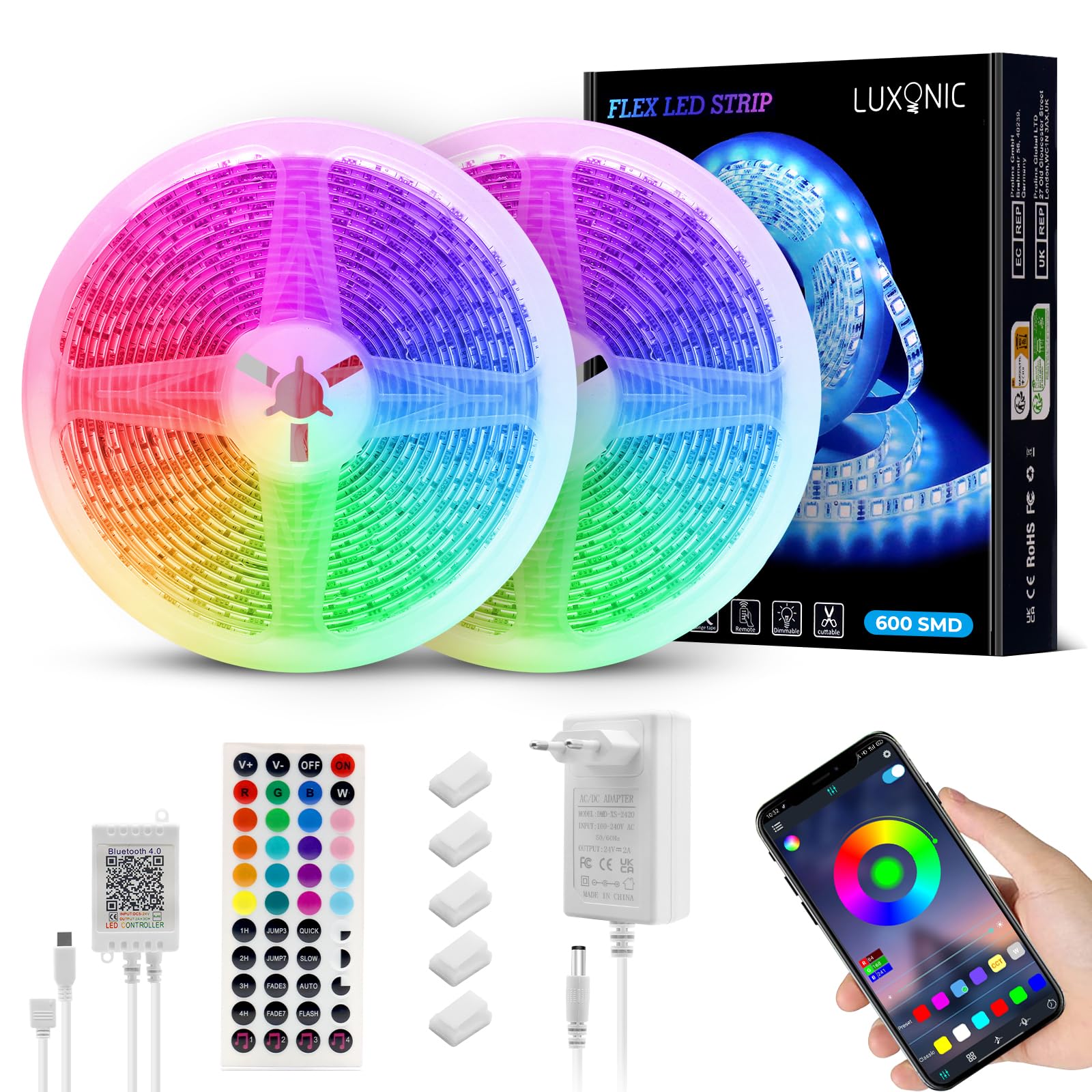 Luxonic Striscia LED Impermeabile 10m (2x5m) 5050 RGB