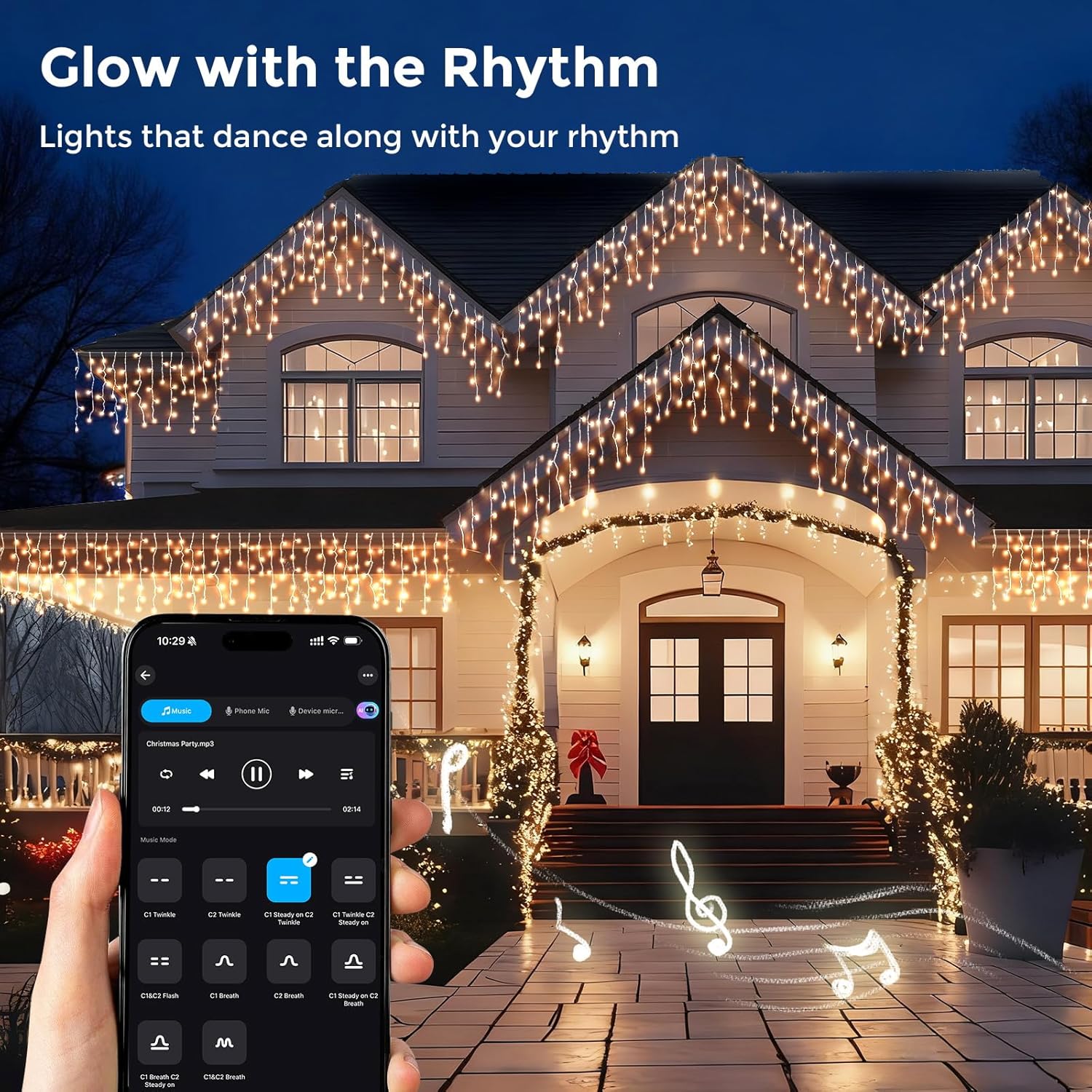 Luci Natale Esterno Cascata 10M con APP e Telecomando - immagine 7