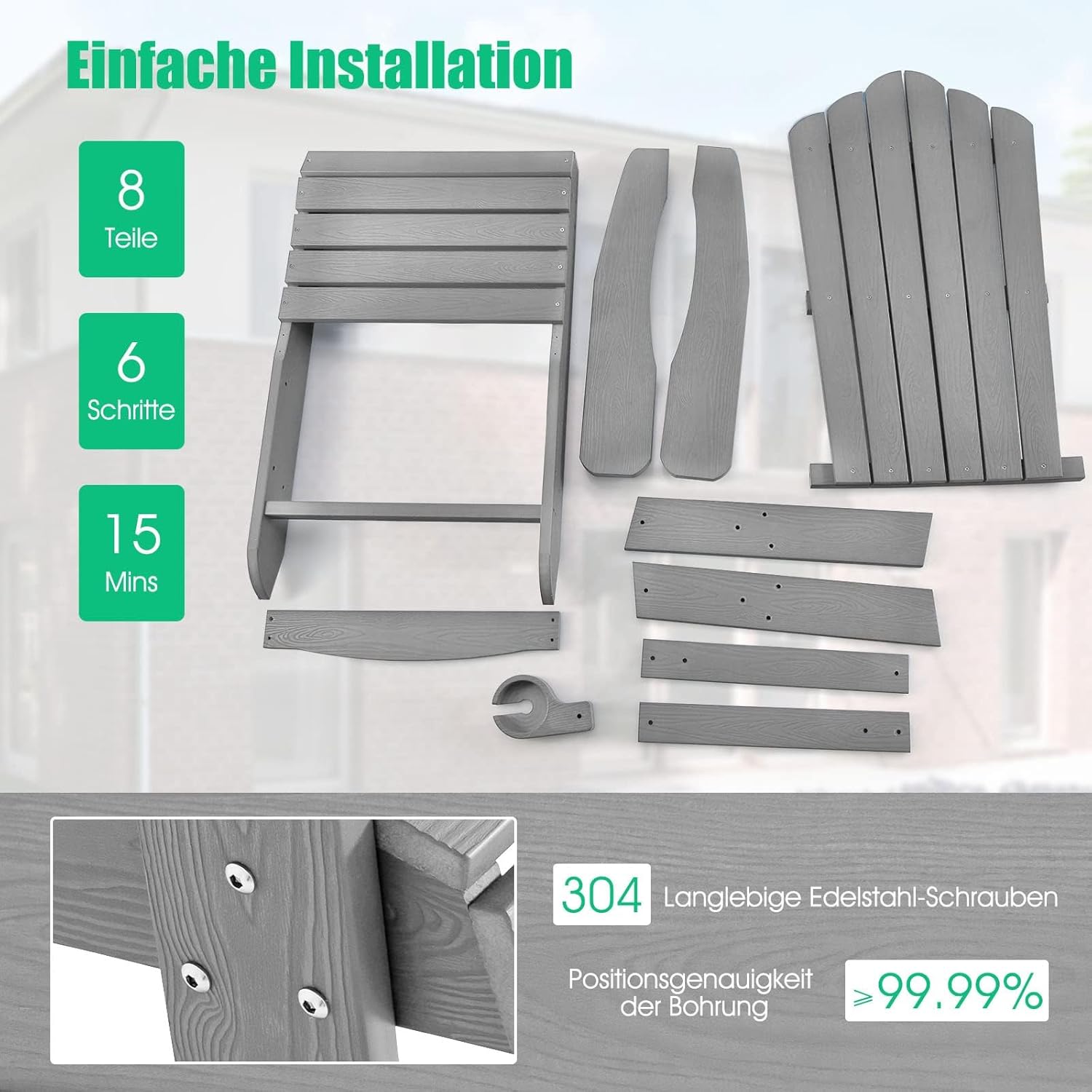 Fantask Adirondack Sedia da Giardino in Plastica, Grigio Chiaro - immagine 4