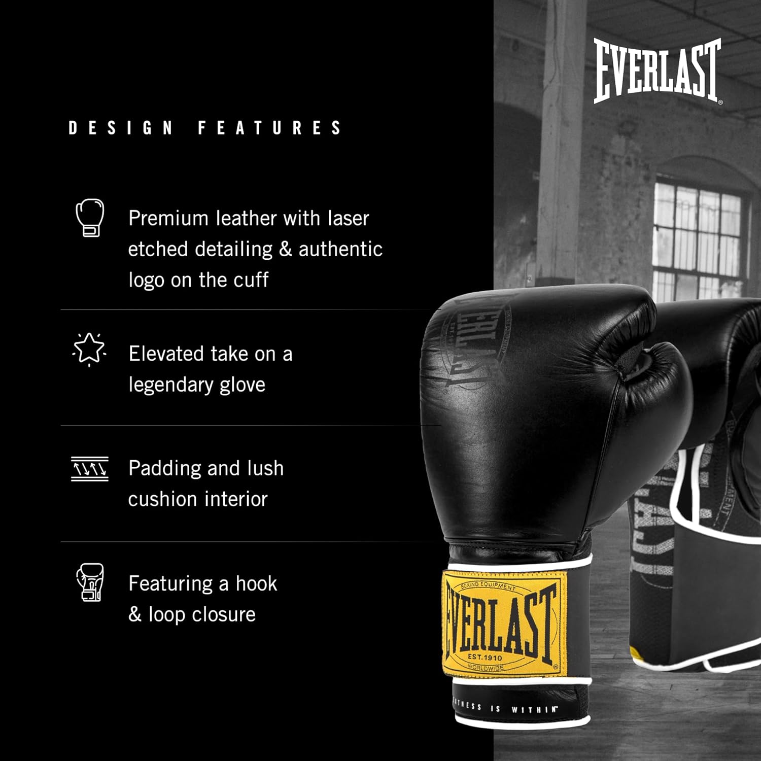Everlast 1910 Classic Guantoni Boxe 16oz, Neri - immagine 4