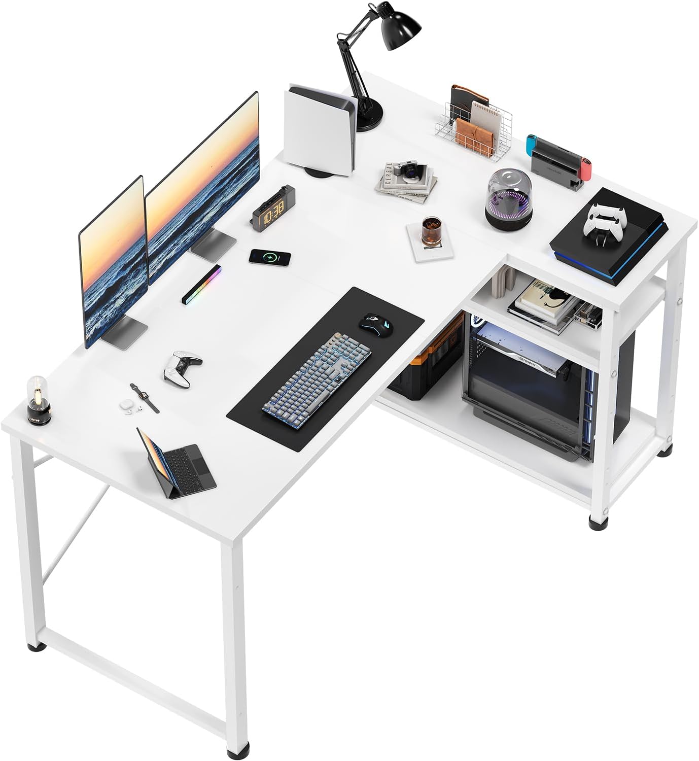 Scrivania Angolare a L 120x80cm con Ripiani