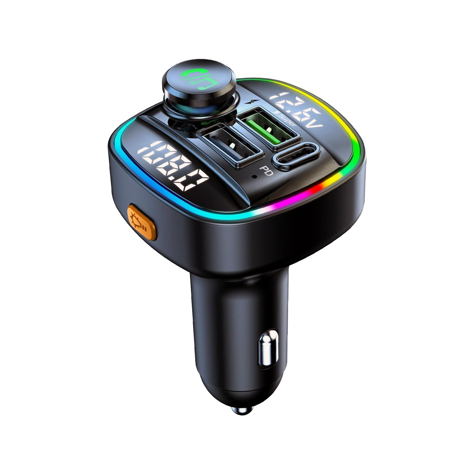 QUMOX Trasmettitore FM Bluetooth 5.0 per Auto, Adattatore C22 con Ricarica Rapida PD 20W, Display della Tensione, Manopola di Controllo, Riproduzione USB/TF, Assistente Vocale, Chiamate Vivavoce