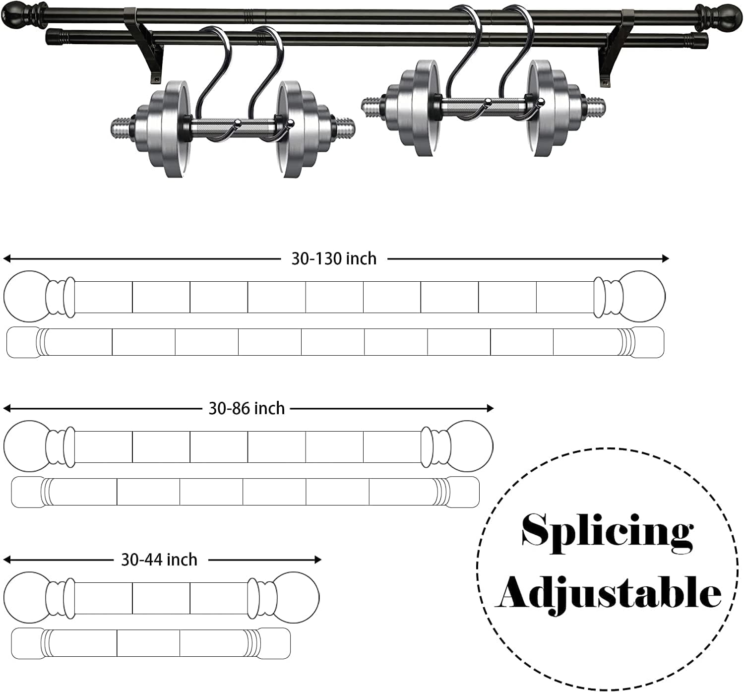 Bastone da Tenda Doppio in Acciaio Inossidabile, Bianco - immagine 4