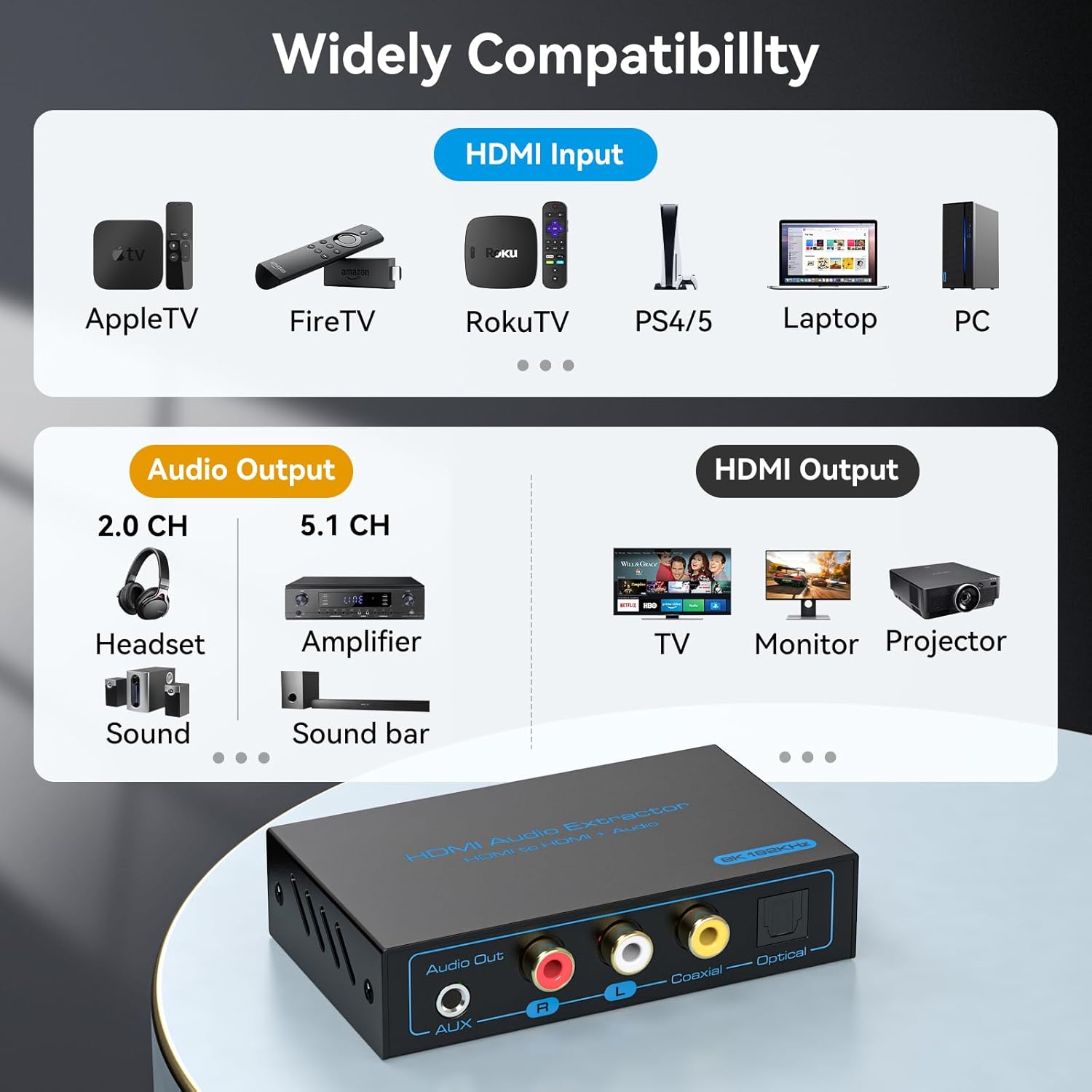 Vedindust HDMI Audio Extractor 8K 60HZ - immagine 6