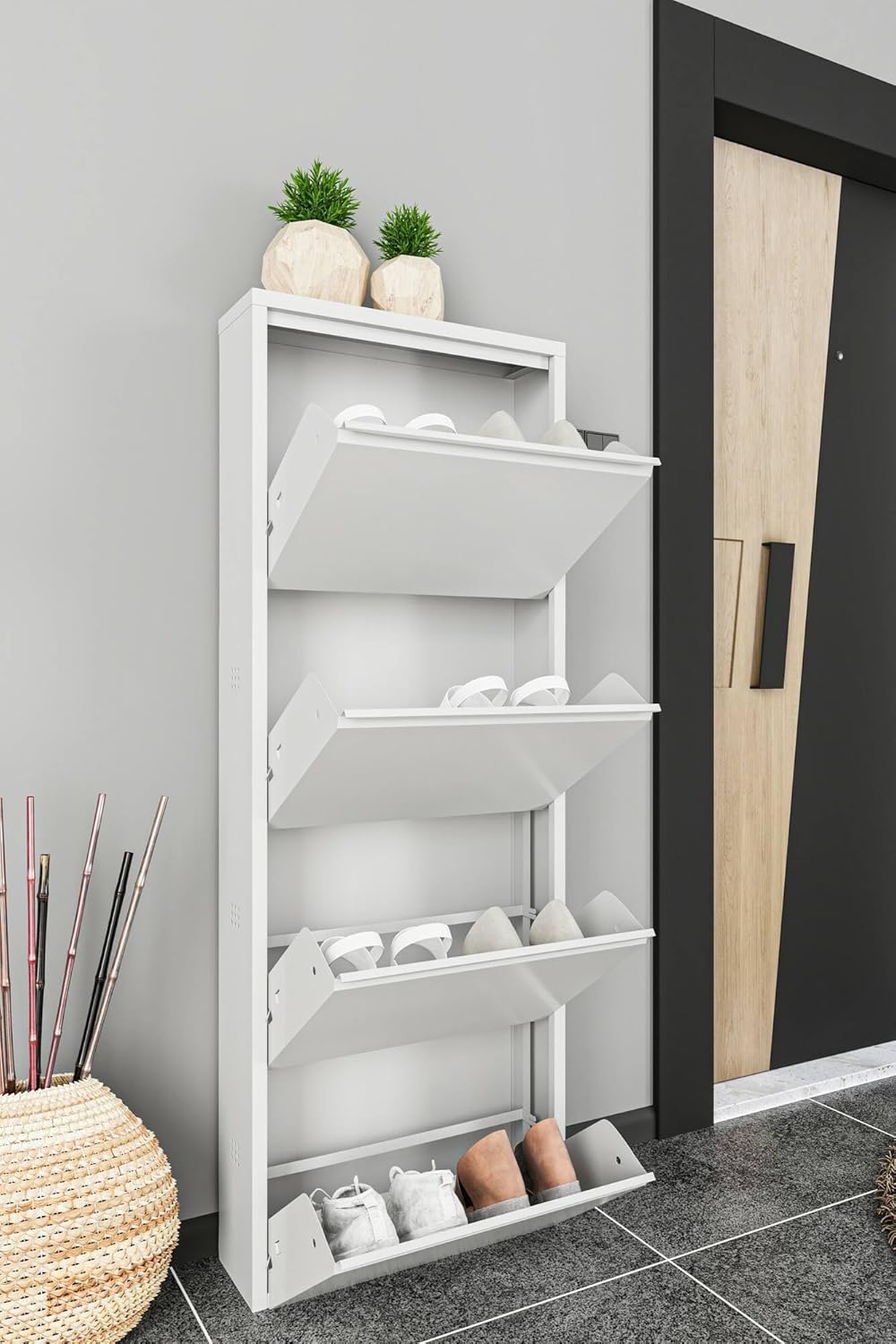 Dmora Scarpiera Gonzalo - Mobile Portascarpe in Metallo, Bianco