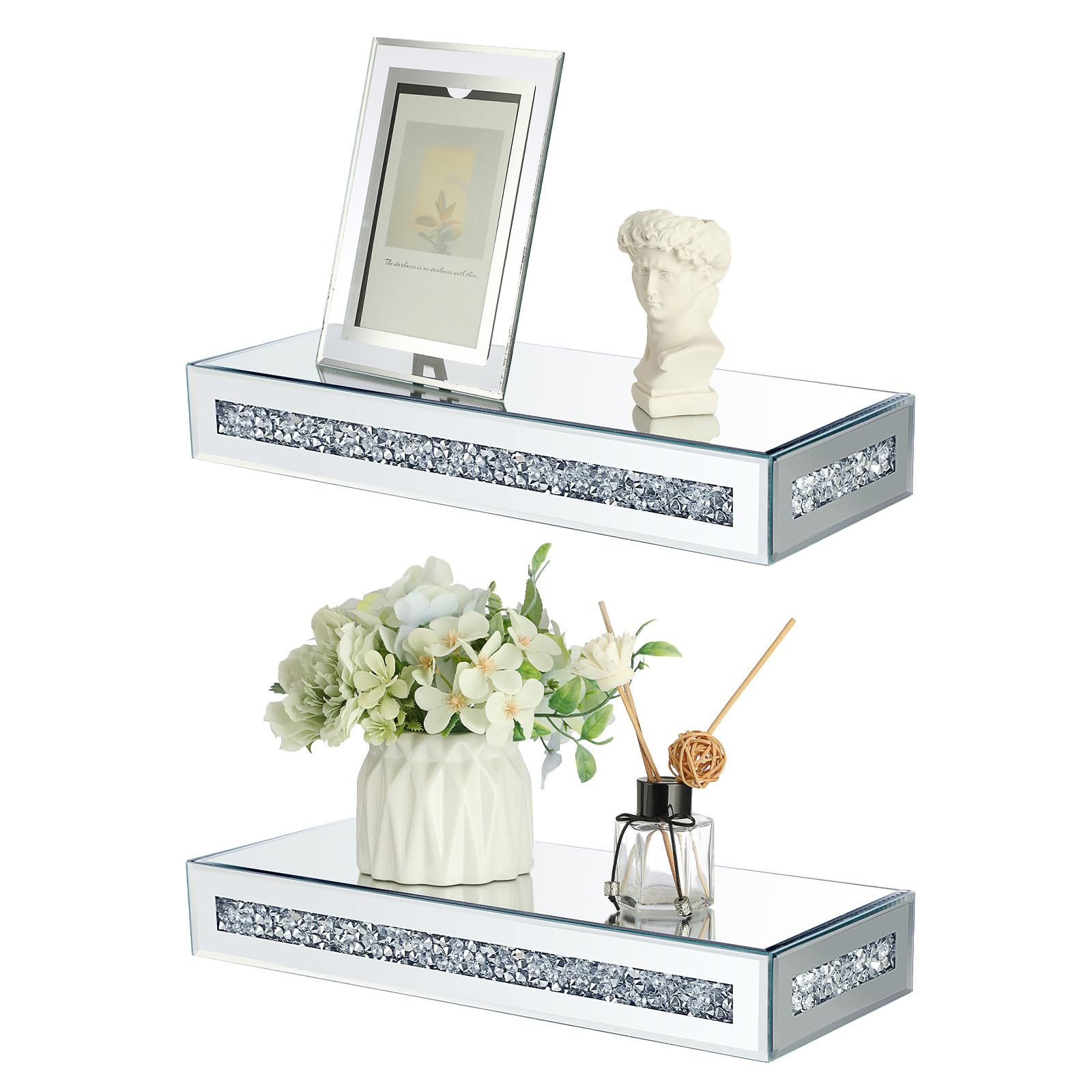 Btsky 2 Mensole Rettangolari in Vetro a Specchio