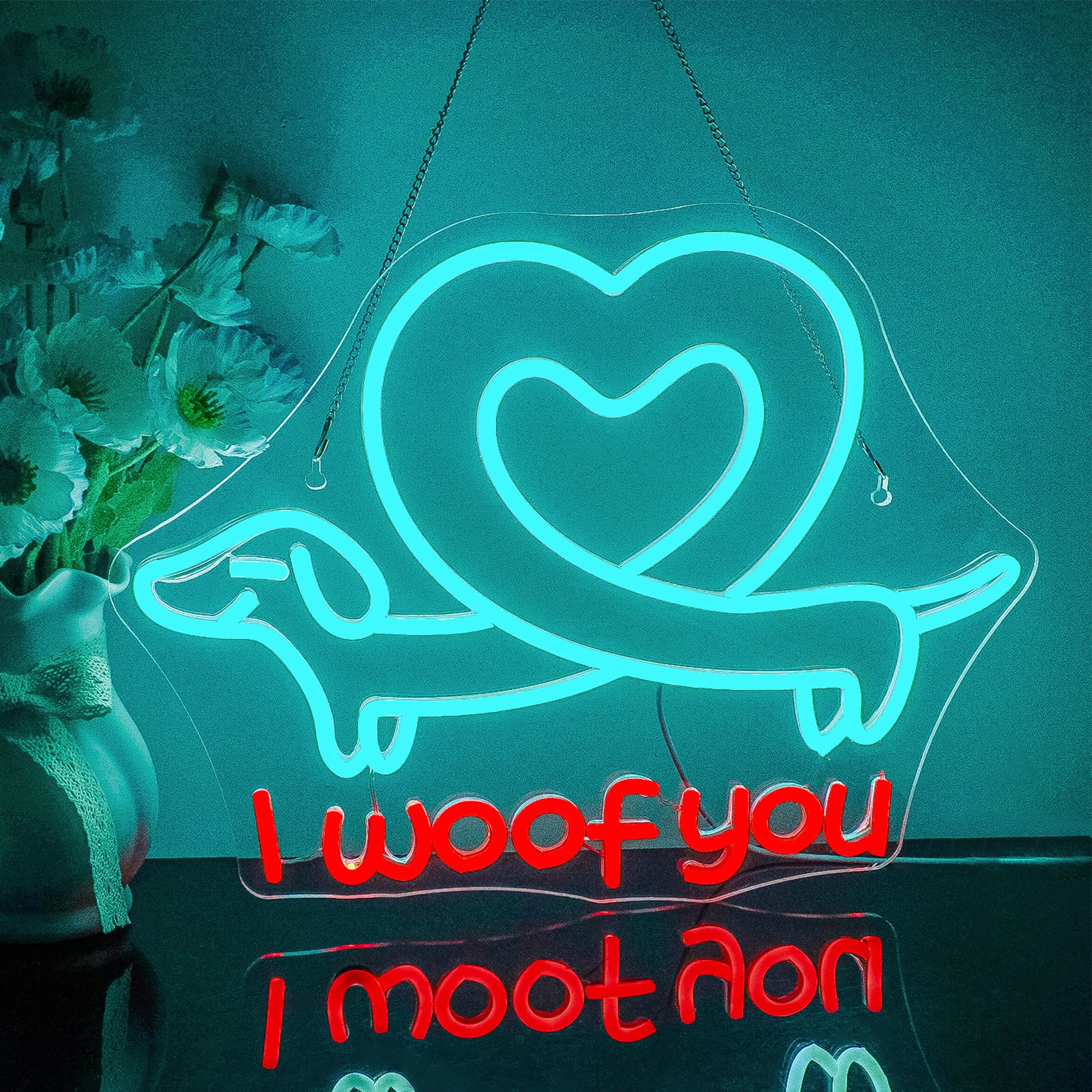 Looklight I Woof You LED Neon Sign con Cuore