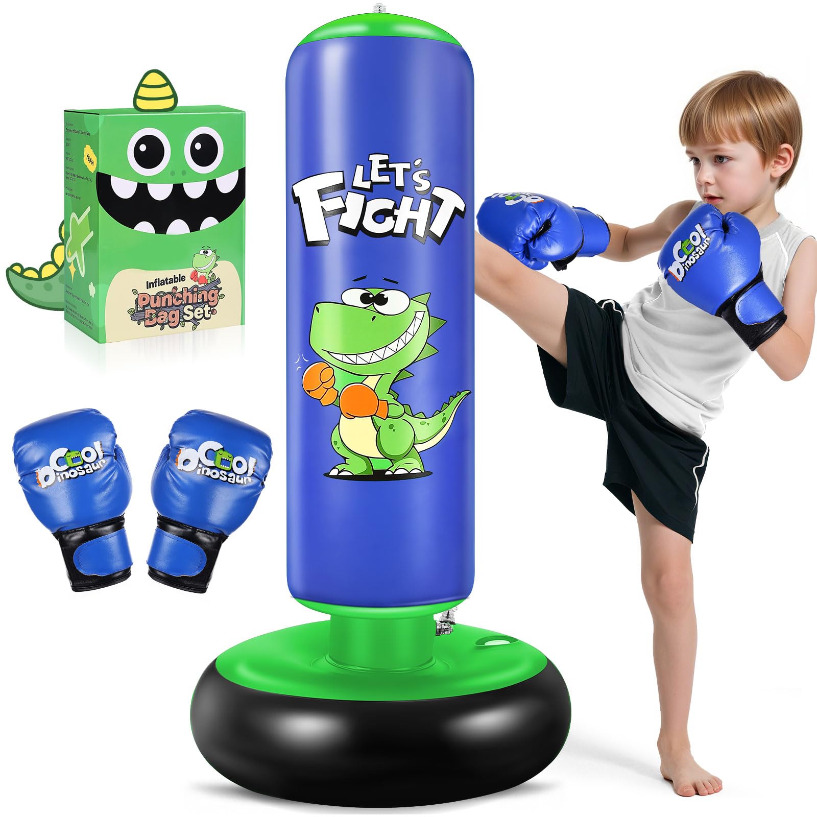 Sacco da boxe per bambini, 120 cm, con guantoni da boxe per bambini da 3 a 8 anni, set da boxe con base stabile per praticare karate, taekwondo, idea regalo per ragazzi