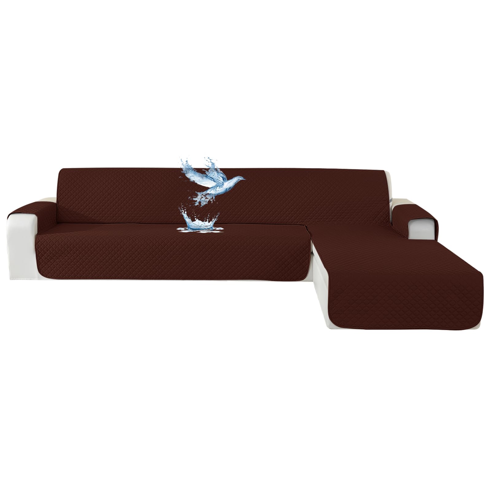 Copridivano 4 Posti con Penisola Impermeabile L 280 CM, Caffè