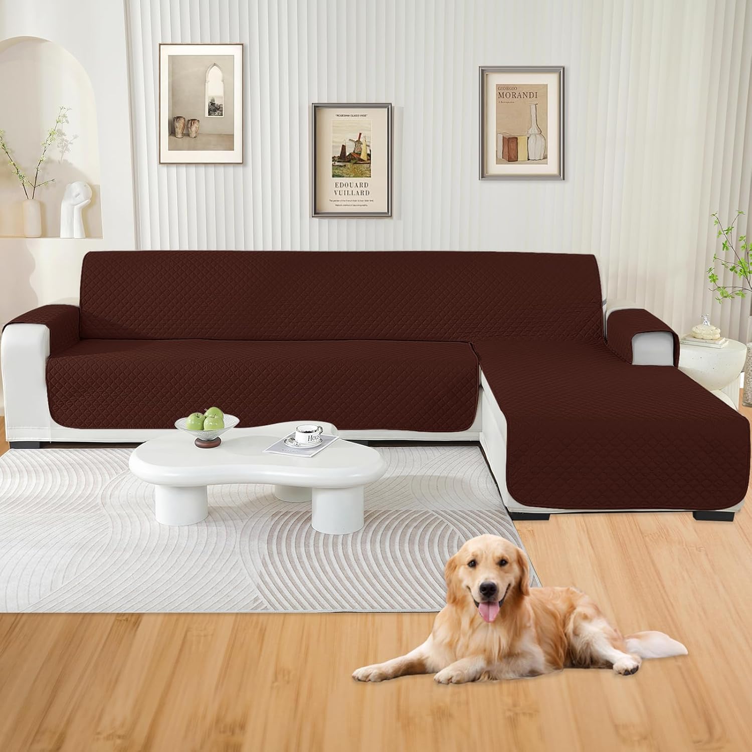 Copridivano 4 Posti con Penisola Impermeabile L 280 CM, Caffè - immagine 2