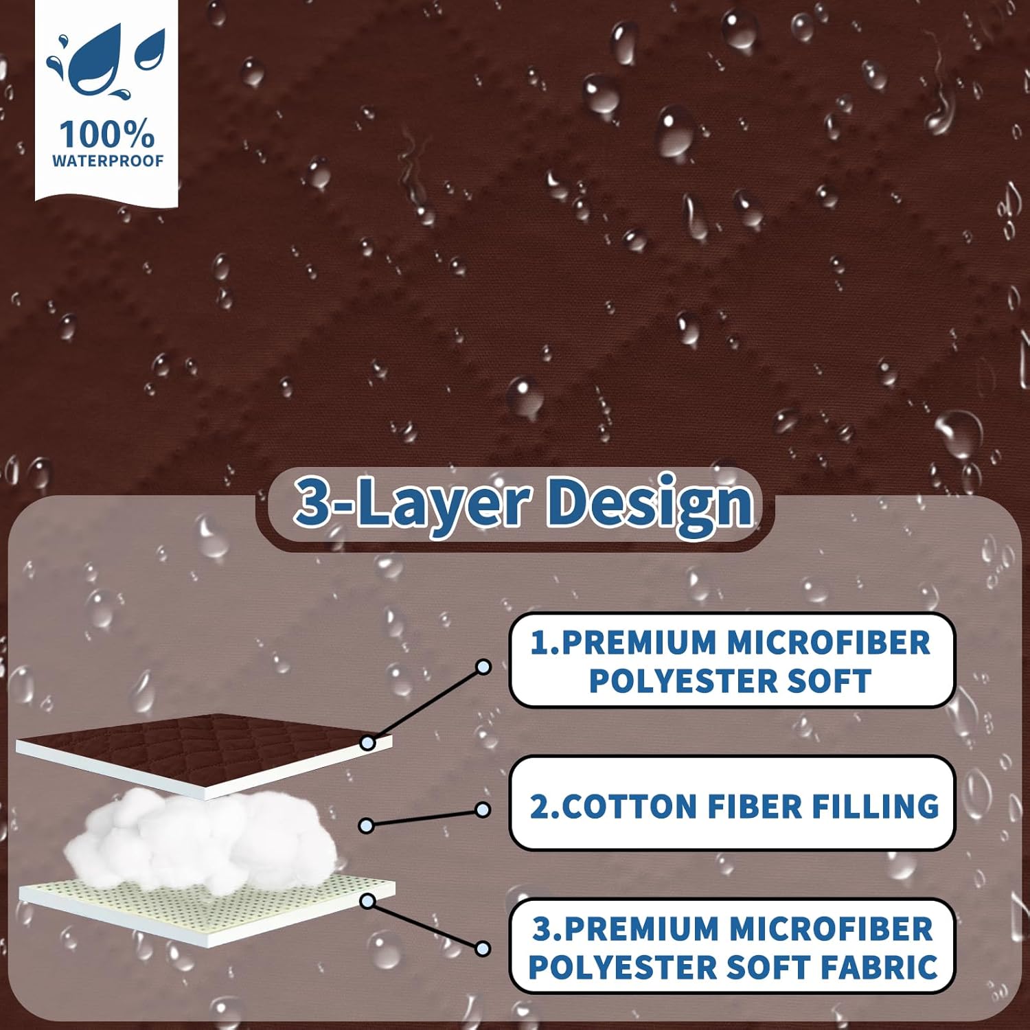 Copridivano 4 Posti con Penisola Impermeabile L 280 CM, Caffè - immagine 4