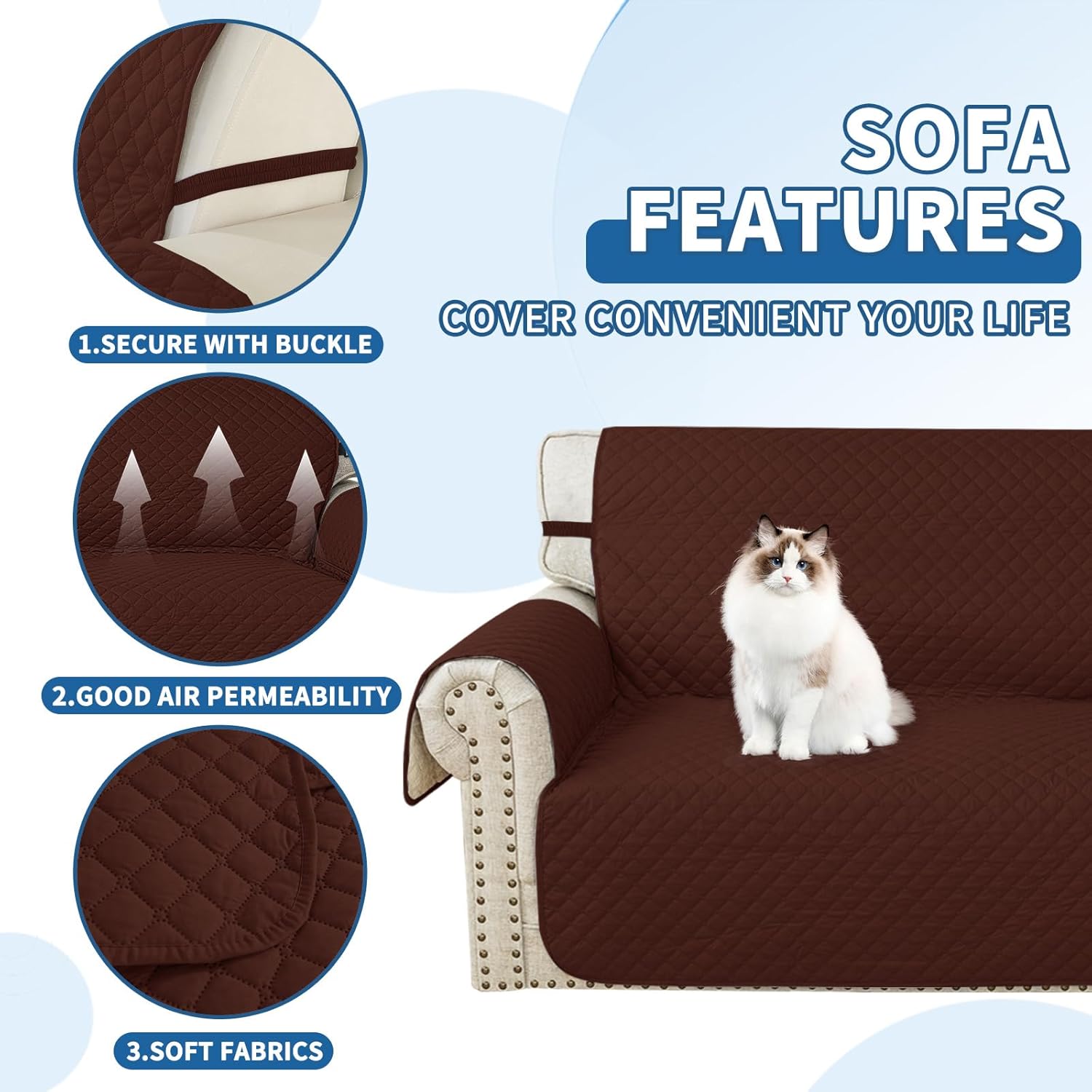 Copridivano 4 Posti con Penisola Impermeabile L 280 CM, Caffè - immagine 5