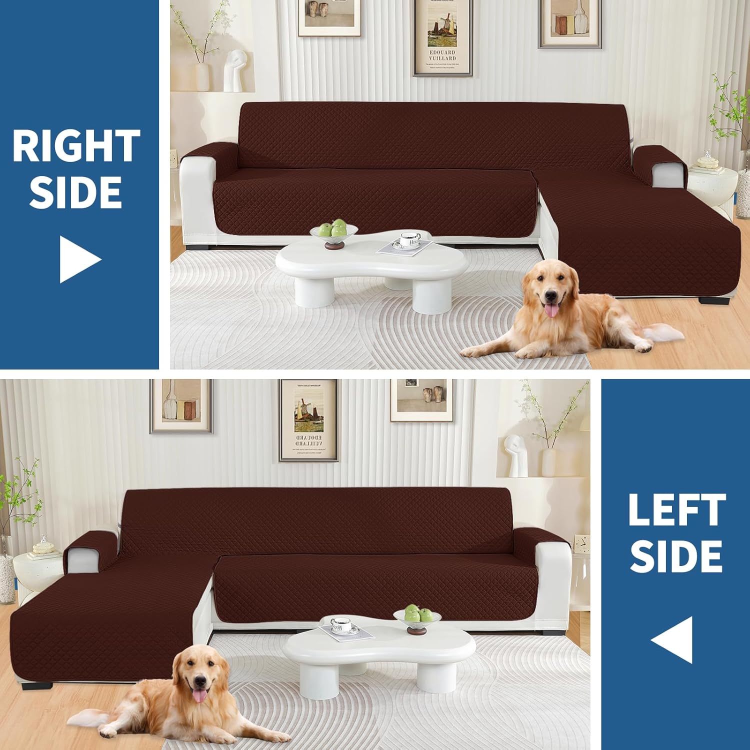 Copridivano 4 Posti con Penisola Impermeabile L 280 CM, Caffè - immagine 6