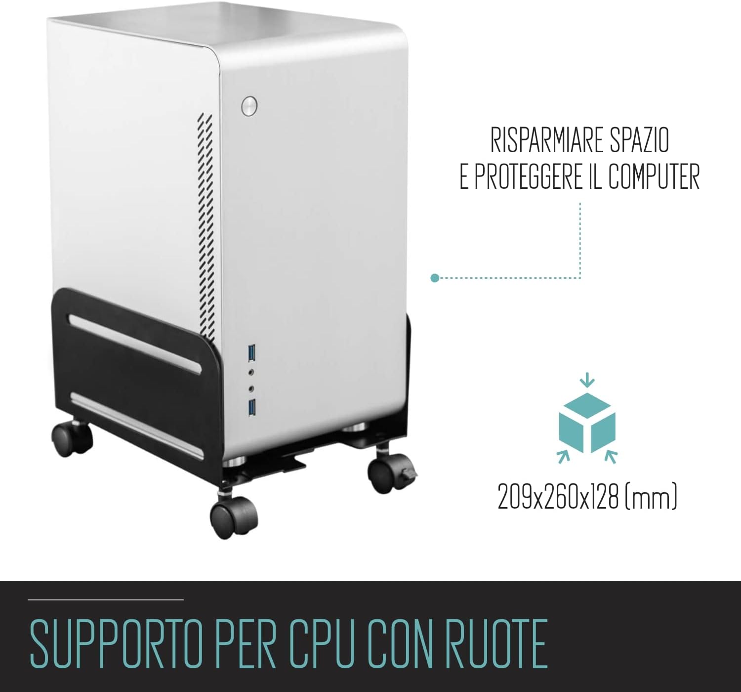 Ewent EW1291 Supporto per Computer Desktop con Ruote, Nero - immagine 2