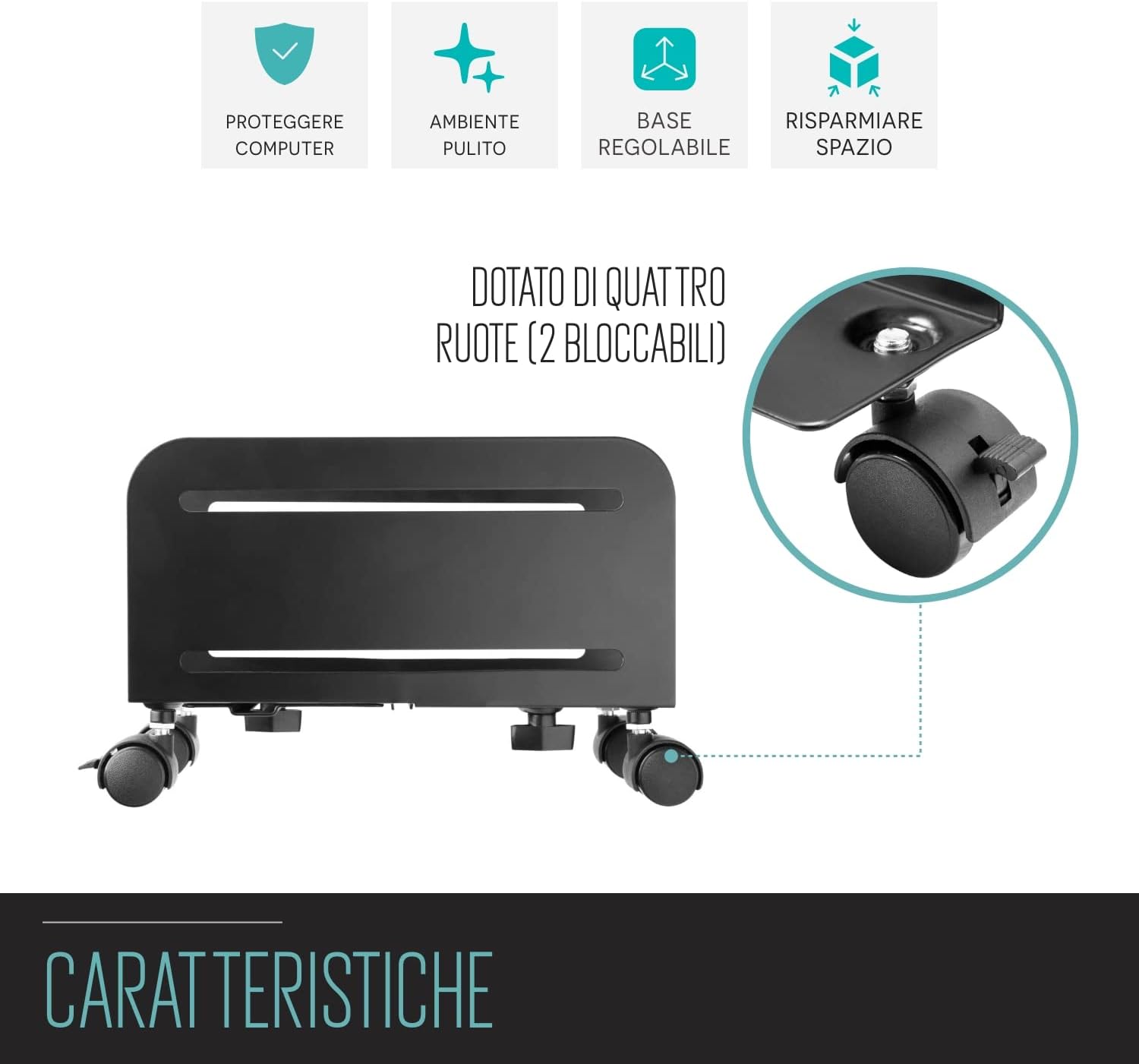 Ewent EW1291 Supporto per Computer Desktop con Ruote, Nero - immagine 3