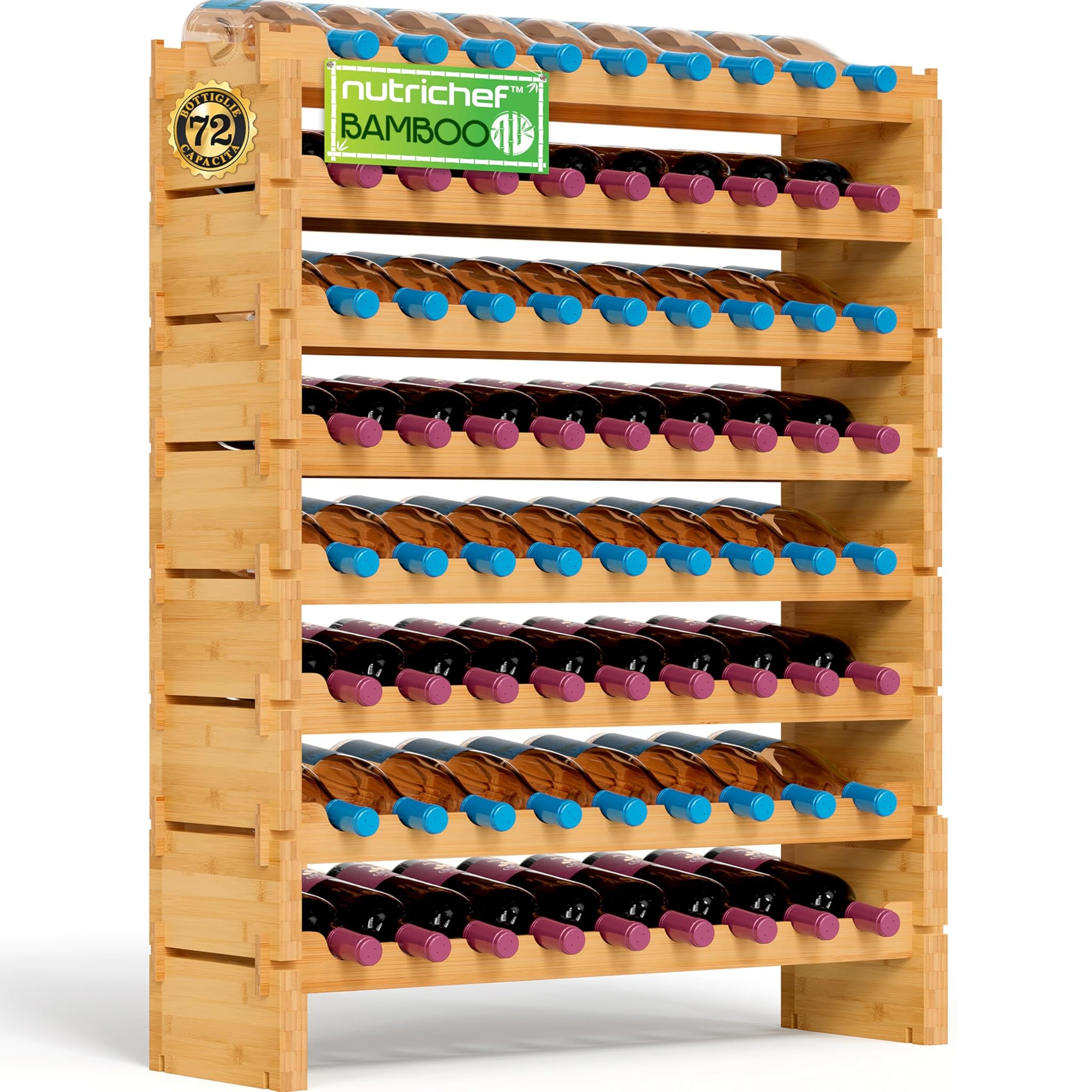 Nutrichef Cantinetta Vino 72 Bottiglie, 8 Ripiani