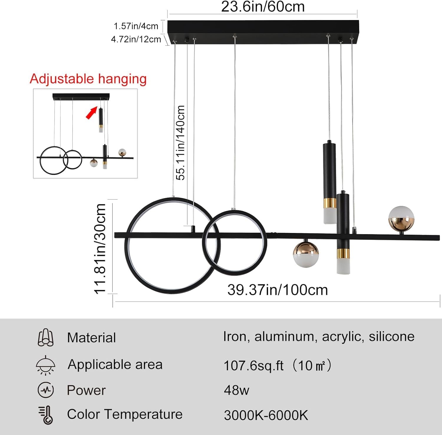 Eoodis Lampada a Sospensione Moderna LED Dimmerabile 100cm - immagine 4