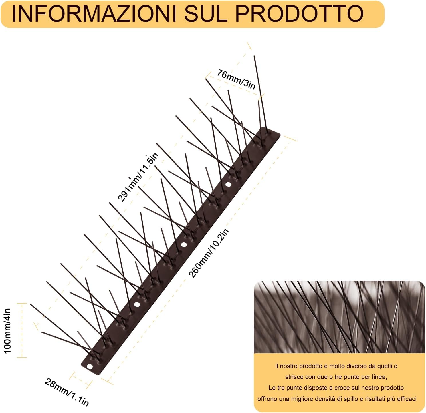OFFO Dissuasori Piccioni Pre-assemblati 5,2m, Marrone - immagine 2