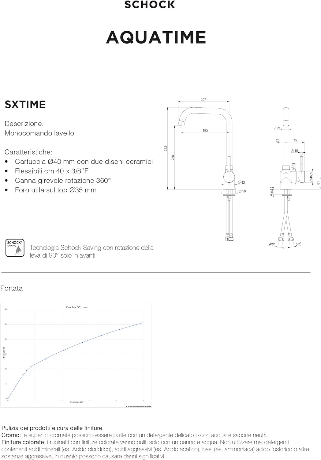 Schock Aquatime - Miscelatore Monocomando Canna a Ponte - immagine 2