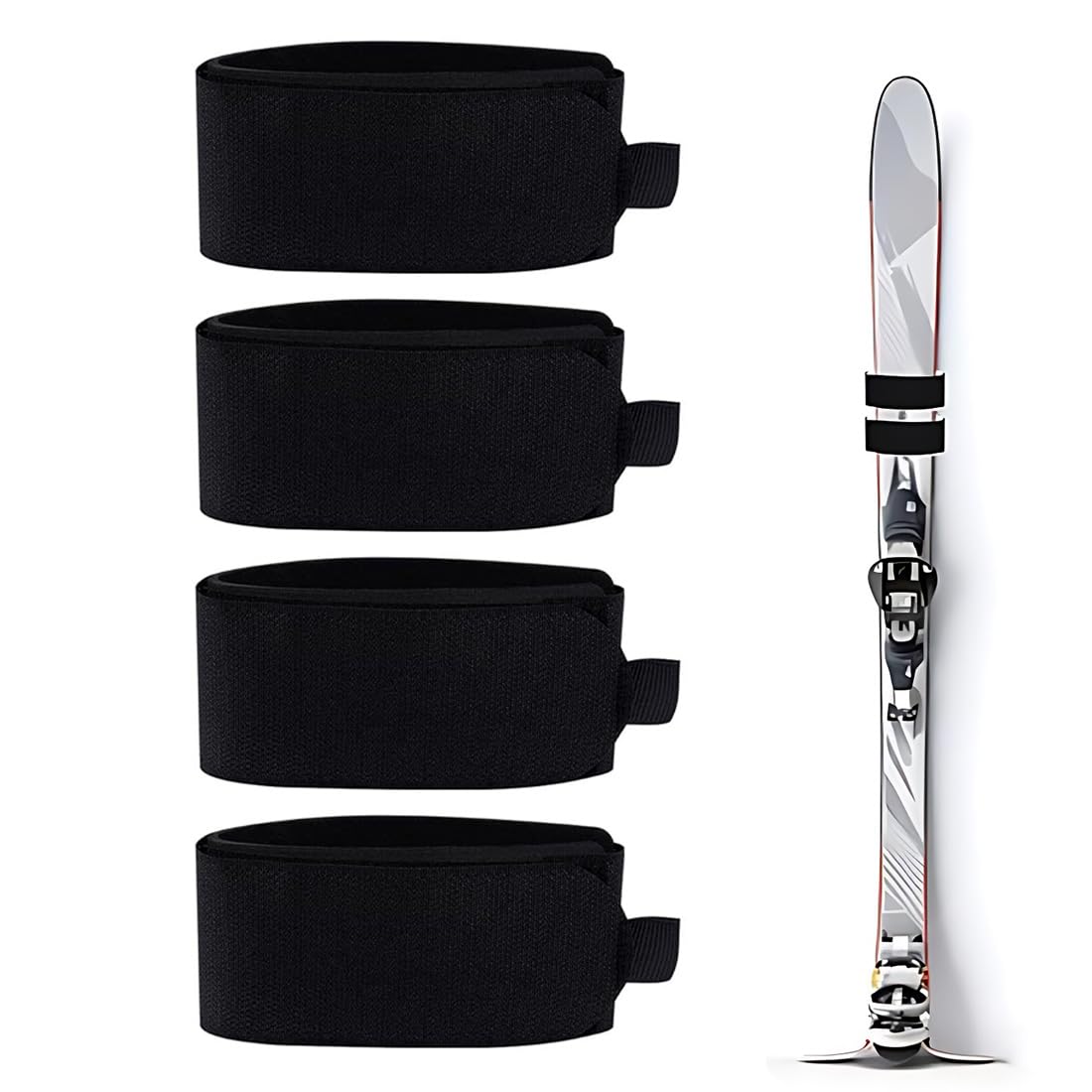 4 Pezzi Cinghie da Sci,di Nastro di Fissaggio per Sci,Fasce da Sci Regolabili Fascette di Fissaggio,per Snowboard Cinghia da Sci