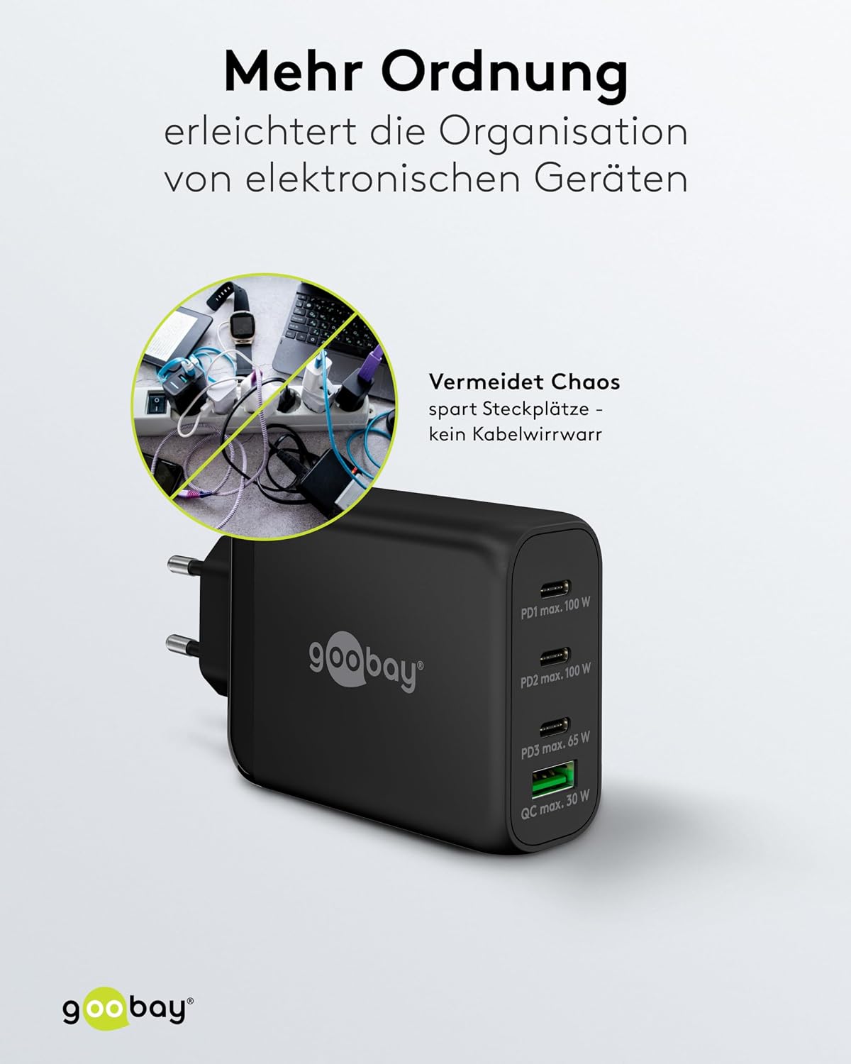 Goobay 65555 Caricabatterie Multiport USB-C 100W, Nero | Velz