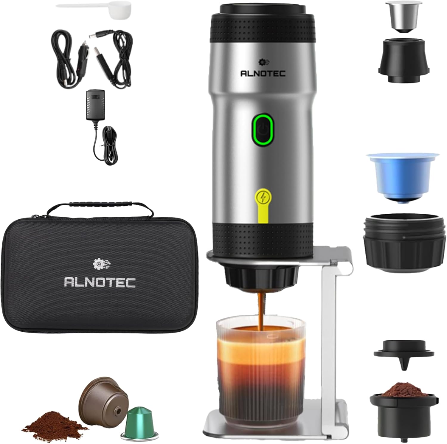 Alnotec SILVER - Caffettiera Espresso Portatile 20 bar