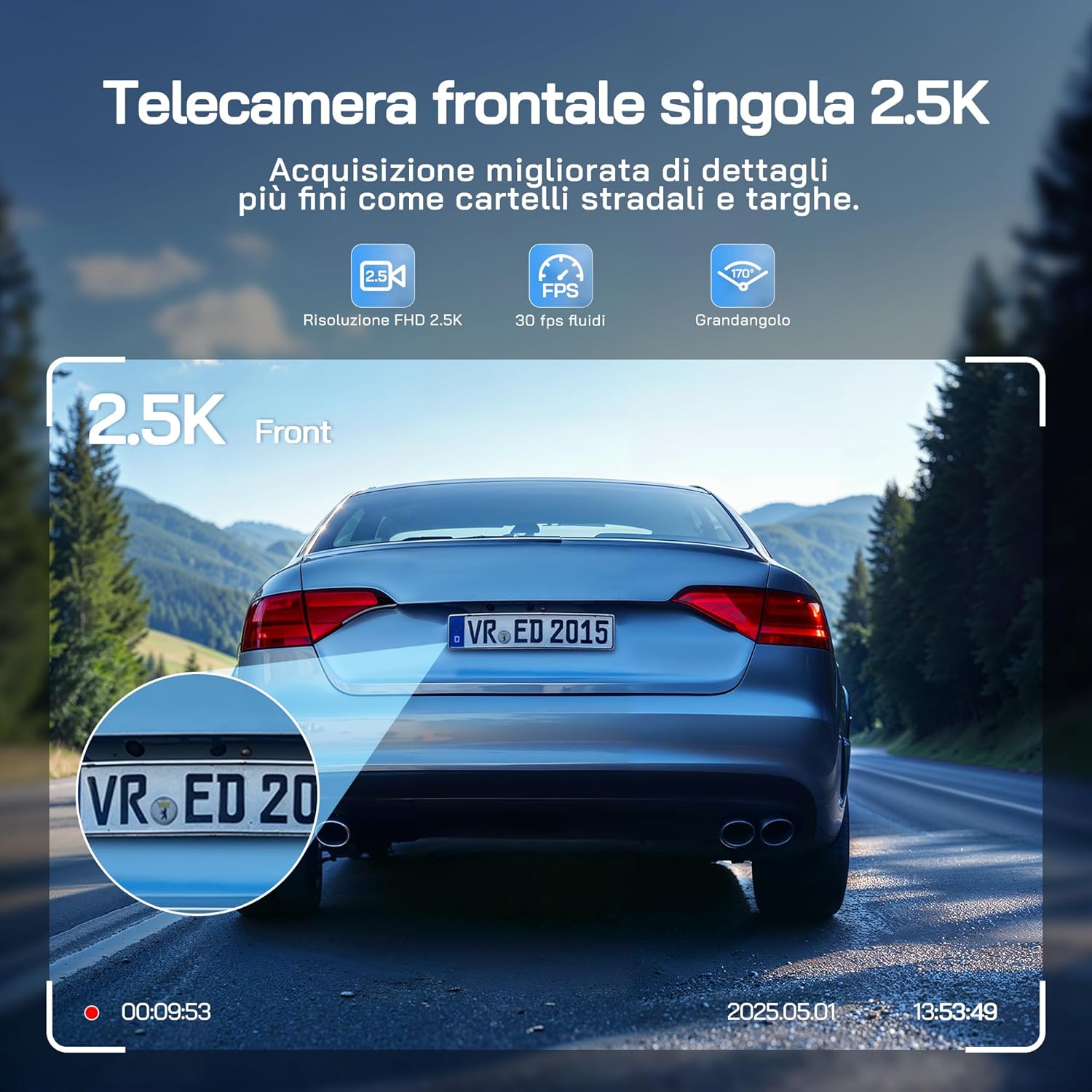 Wolfang Dash Cam Auto 1440P con Scheda SD 32G - immagine 2