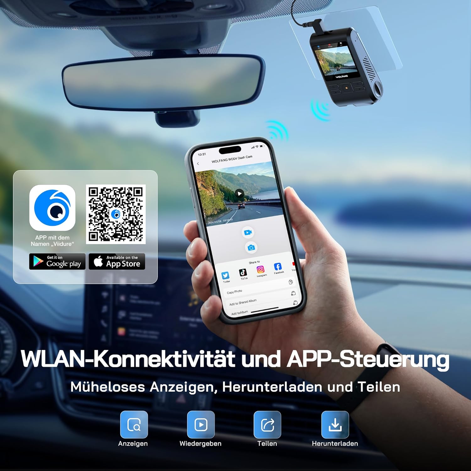 Wolfang Dash Cam Auto 1440P con Scheda SD 32G - immagine 4