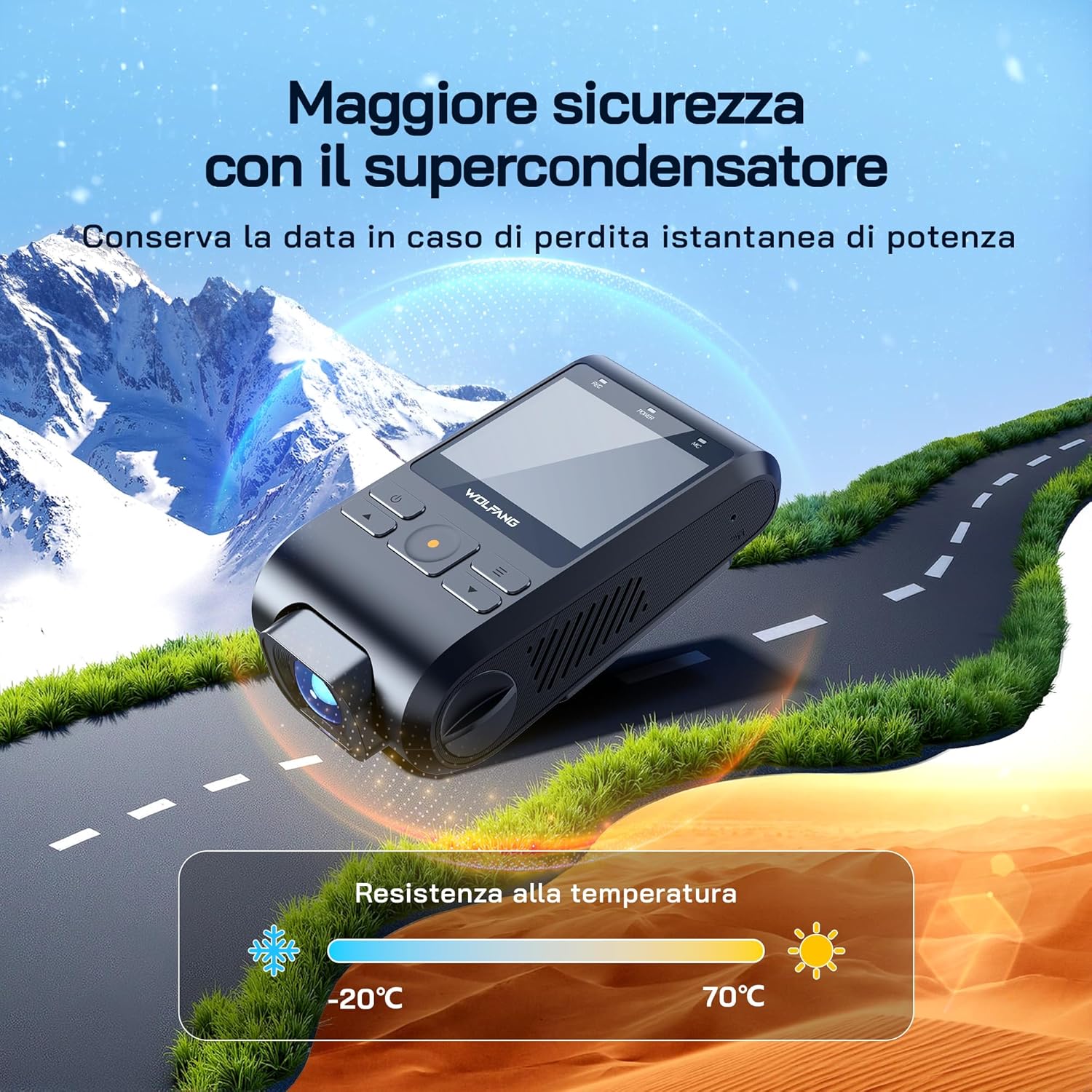 Wolfang Dash Cam Auto 1440P con Scheda SD 32G - immagine 6